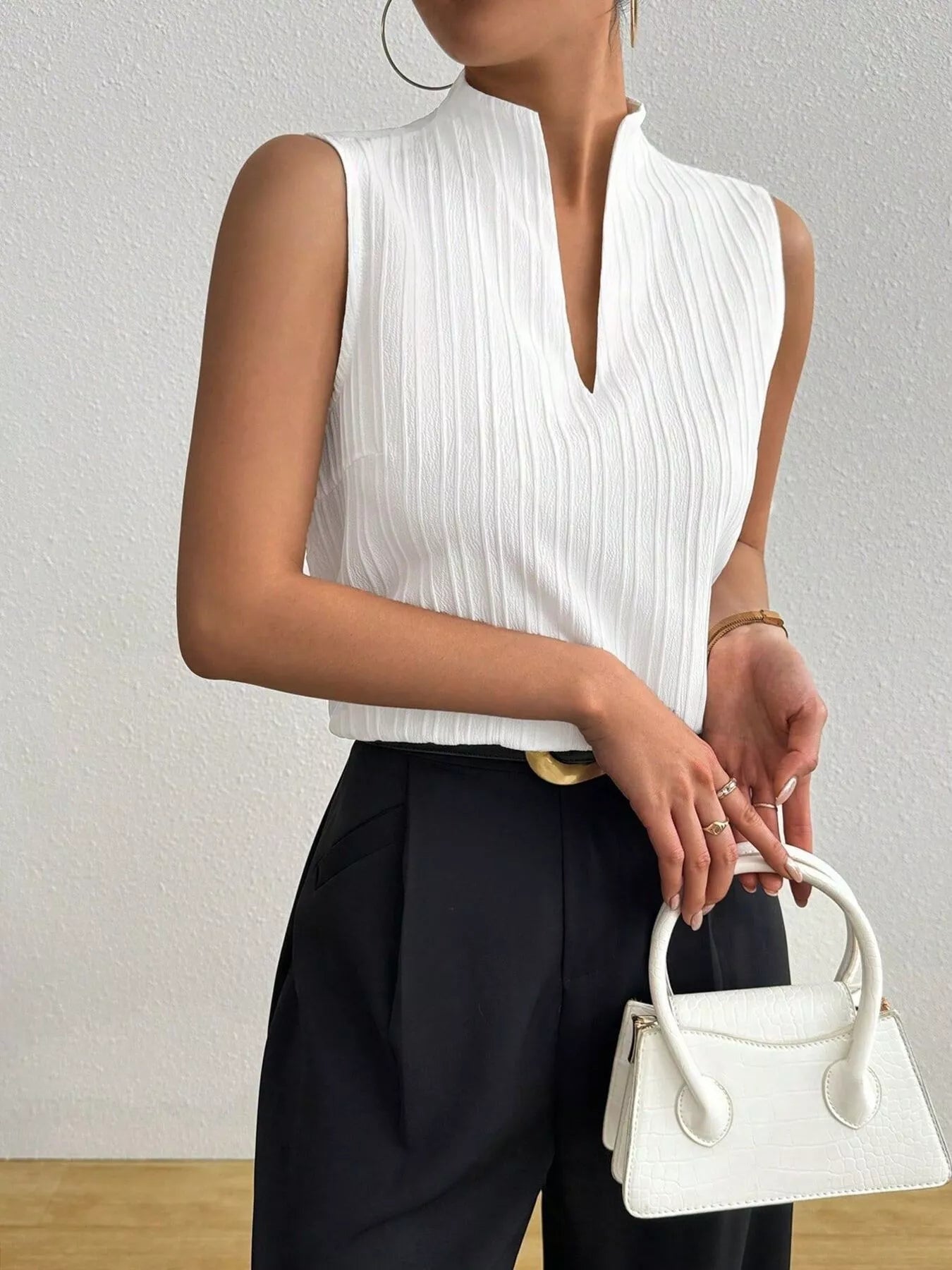 Texture Notched Sleeveless Top - Flip Flop Dynasty