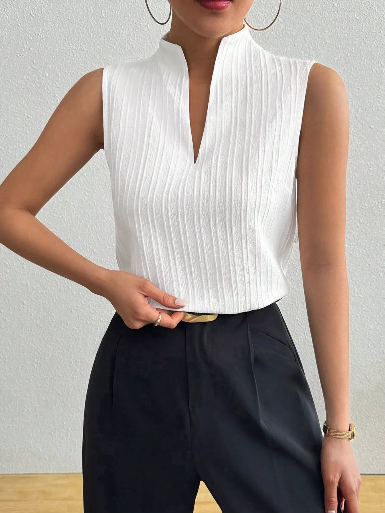 Texture Notched Sleeveless Top - Flip Flop Dynasty