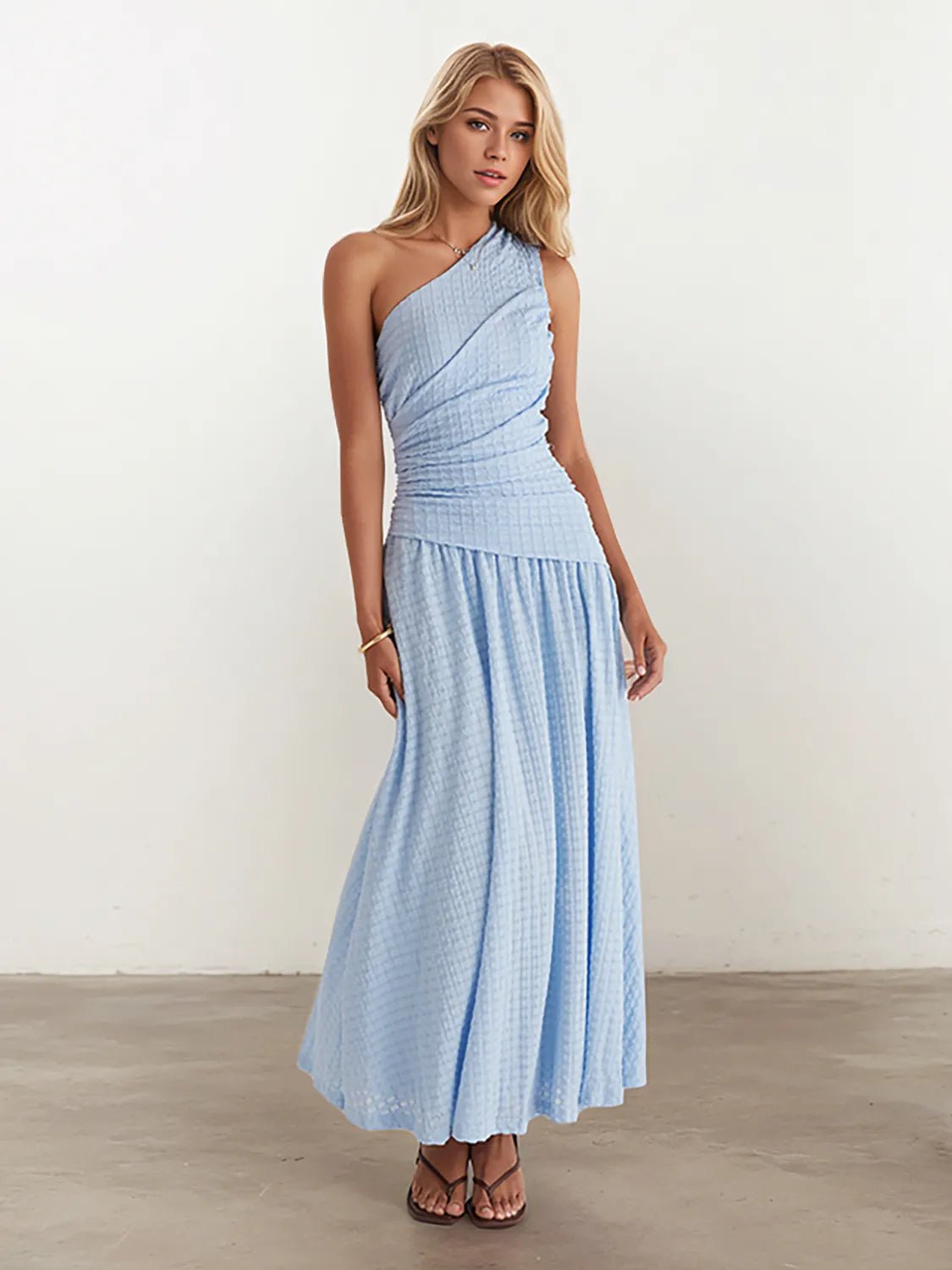 Textured Single Shoulder Dress - Flip Flop Dynasty