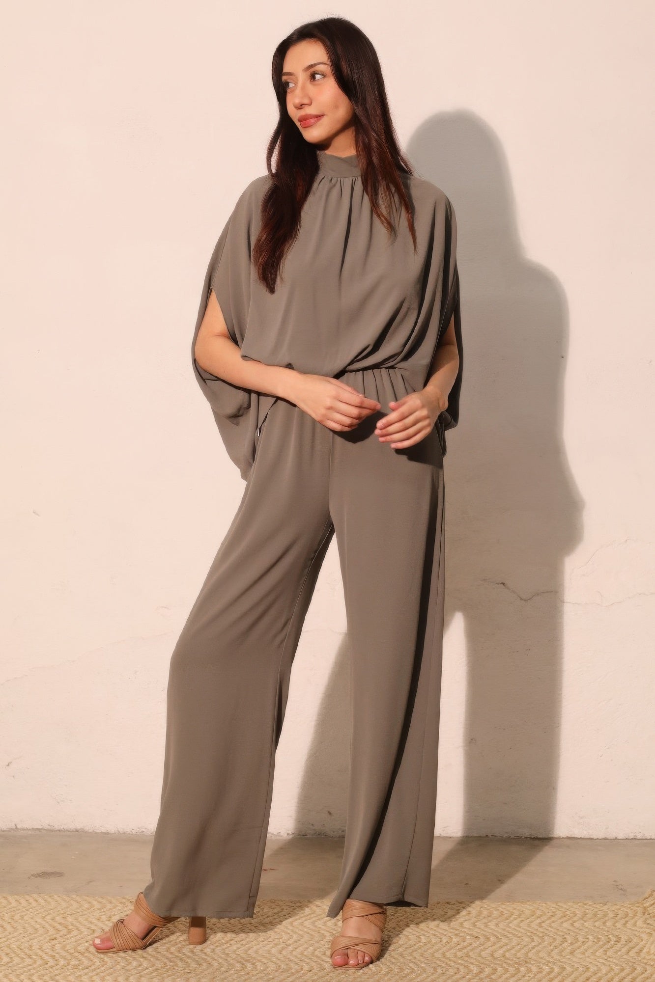 Textured Solid Mock Neck Caftan Jumpsuit - Flip Flop Dynasty