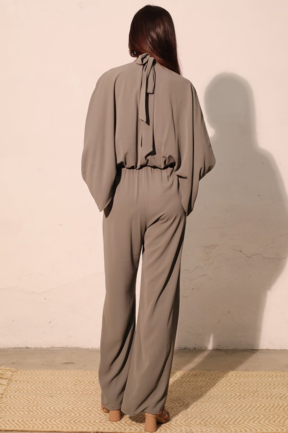 Textured Solid Mock Neck Caftan Jumpsuit - Flip Flop Dynasty