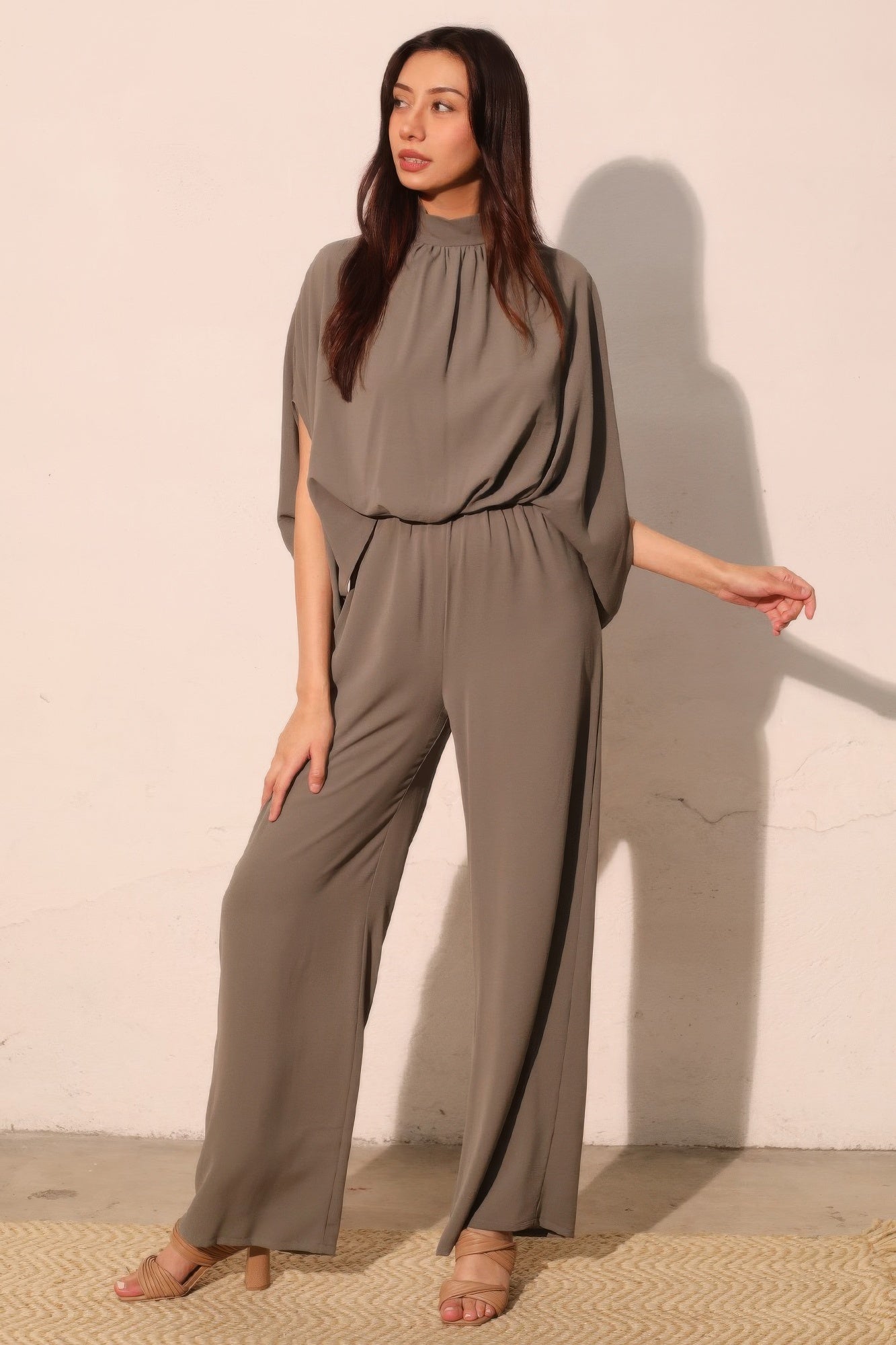 Textured Solid Mock Neck Caftan Jumpsuit - Flip Flop Dynasty