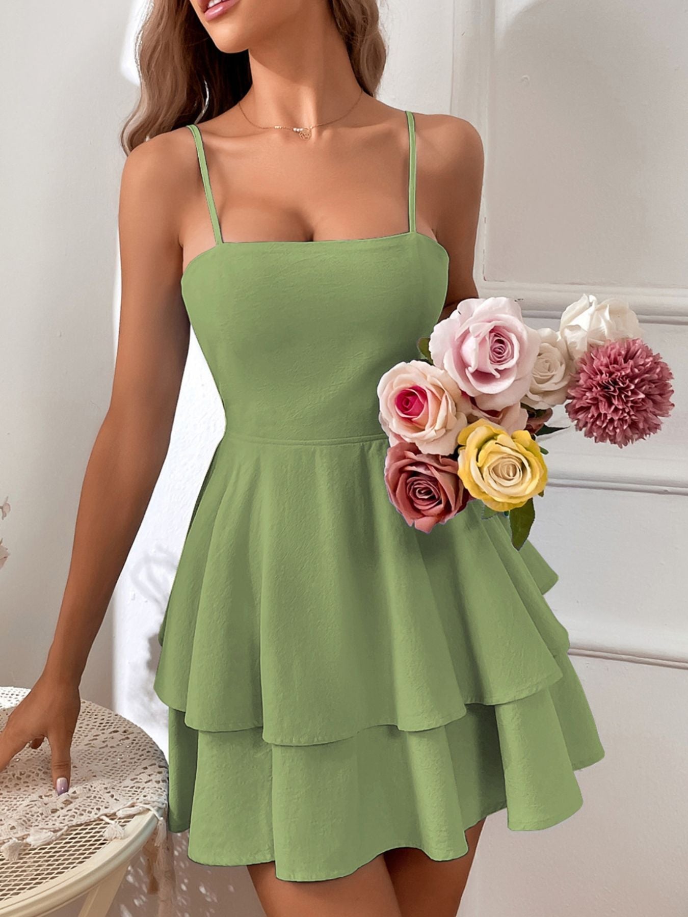 Tie Back Layered Ruffle Hem Mini Dress - Flip Flop Dynasty