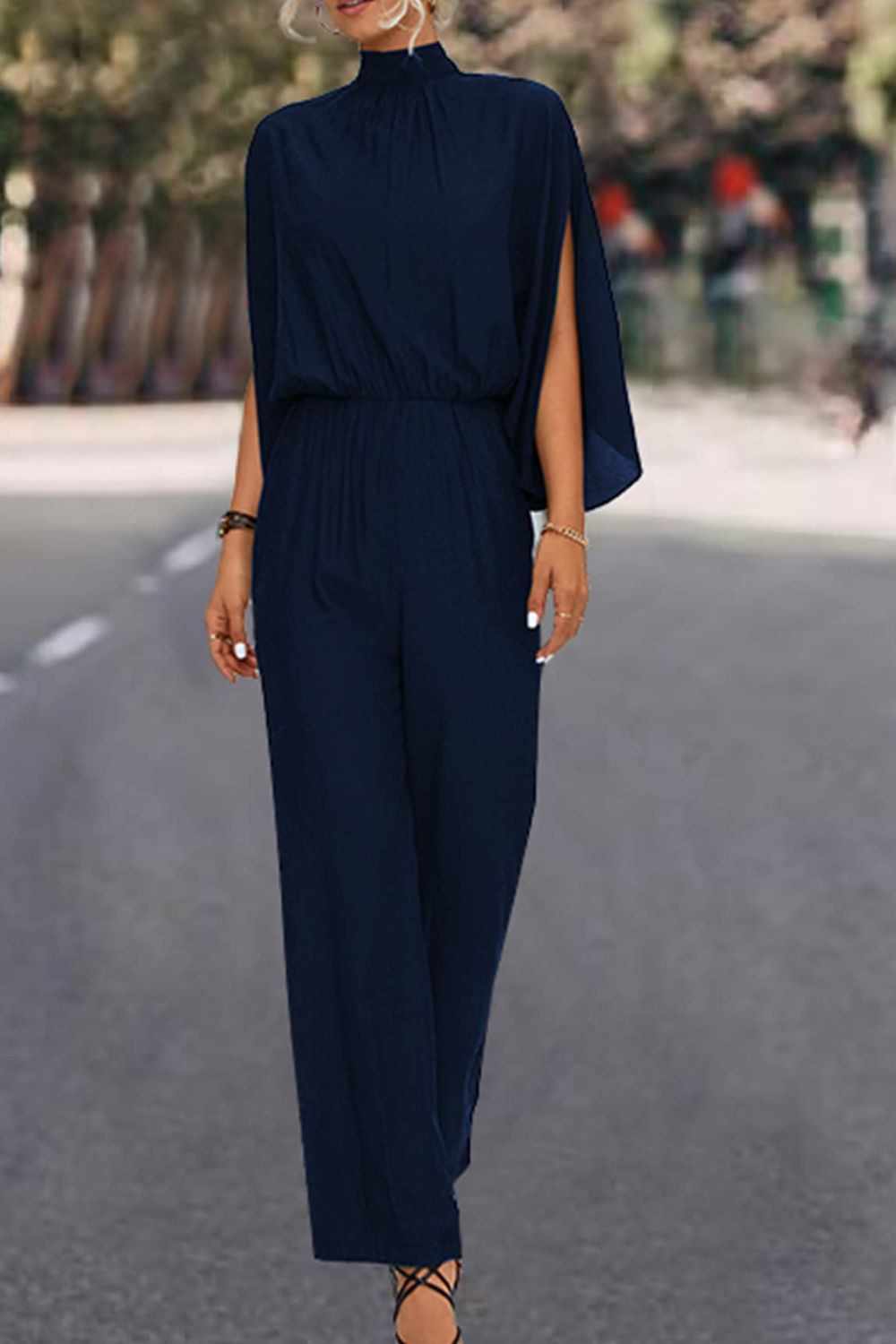 Tie Back Mock Neck Split Sleeve Jumpsuit - Flip Flop Dynasty