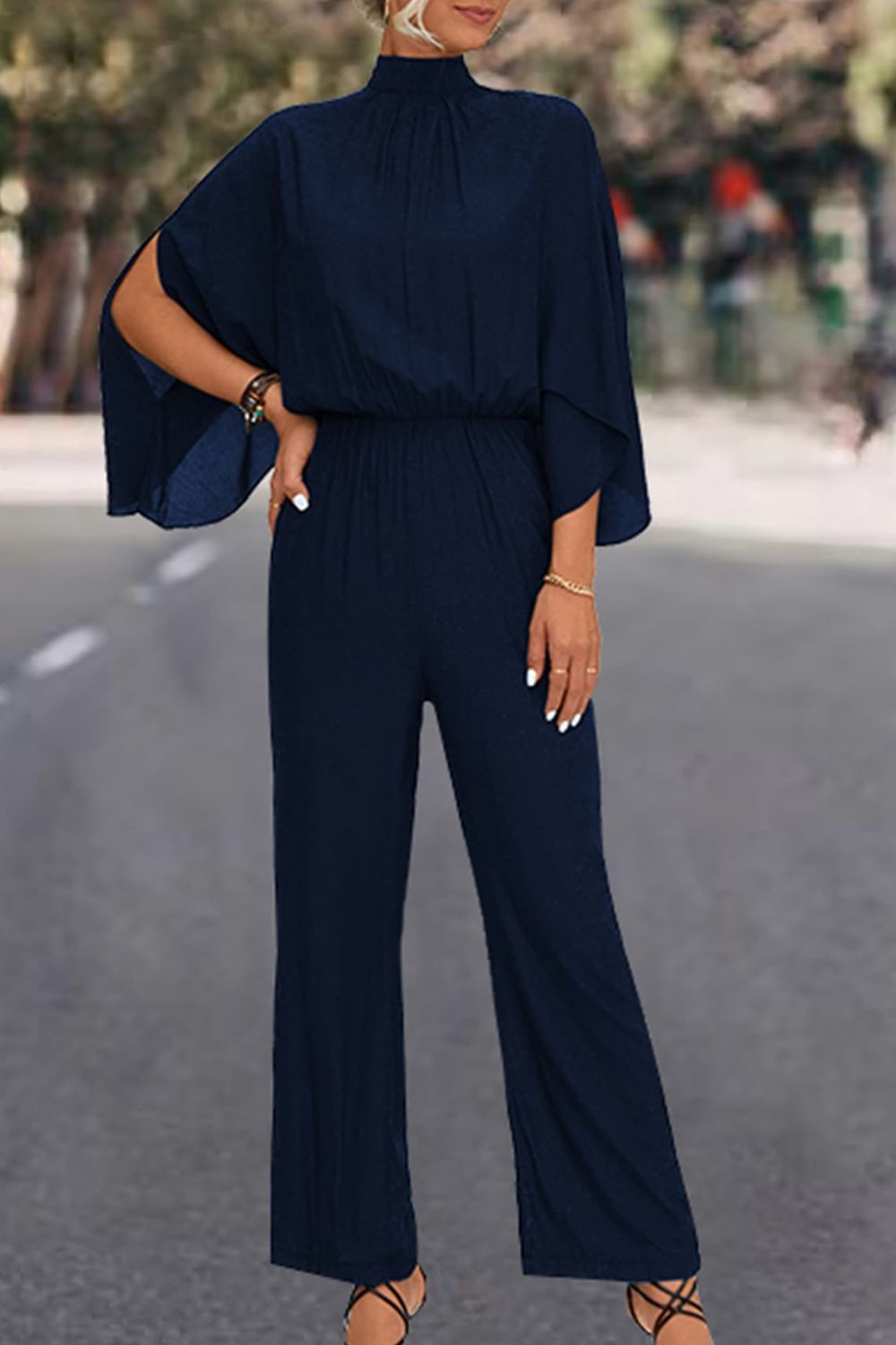 Tie Back Mock Neck Split Sleeve Jumpsuit - Flip Flop Dynasty