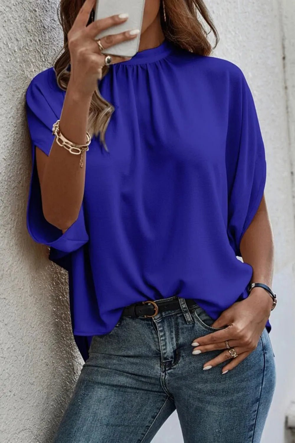 Tie Back Slit Half Sleeve Blouse - Flip Flop Dynasty