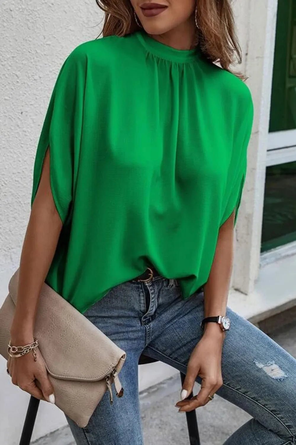 Tie Back Slit Half Sleeve Blouse - Flip Flop Dynasty