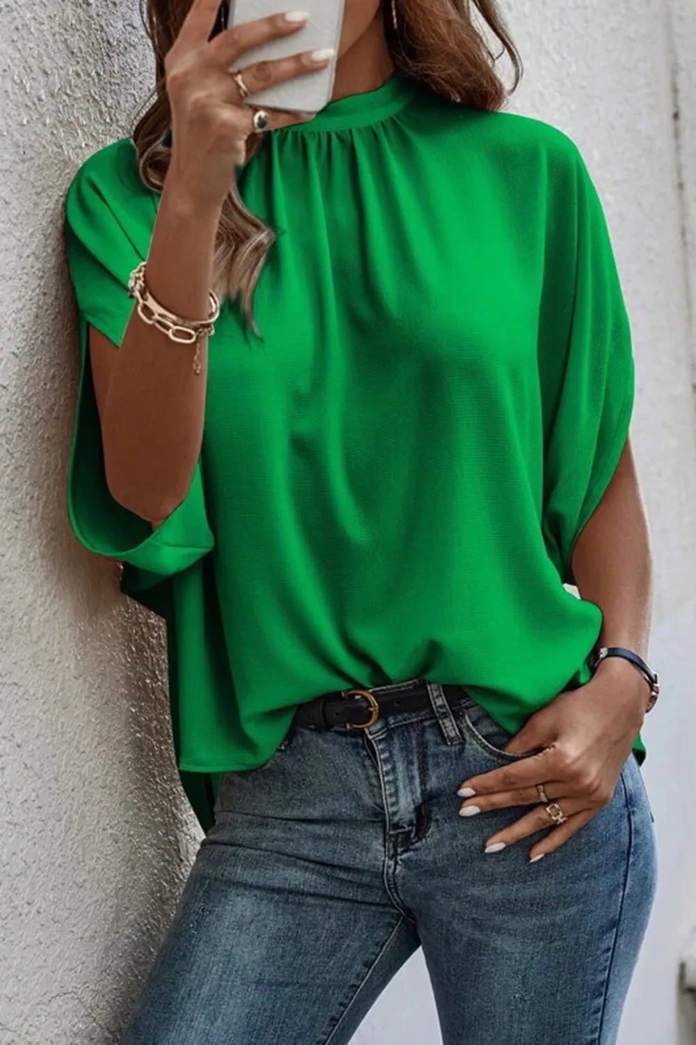 Tie Back Slit Half Sleeve Blouse - Flip Flop Dynasty