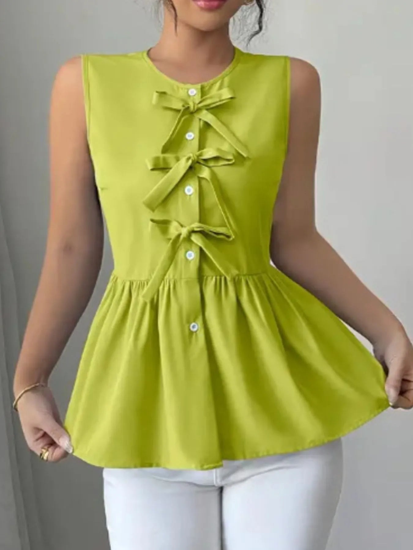 Tie Front Sleeveless Blouse - Flip Flop Dynasty