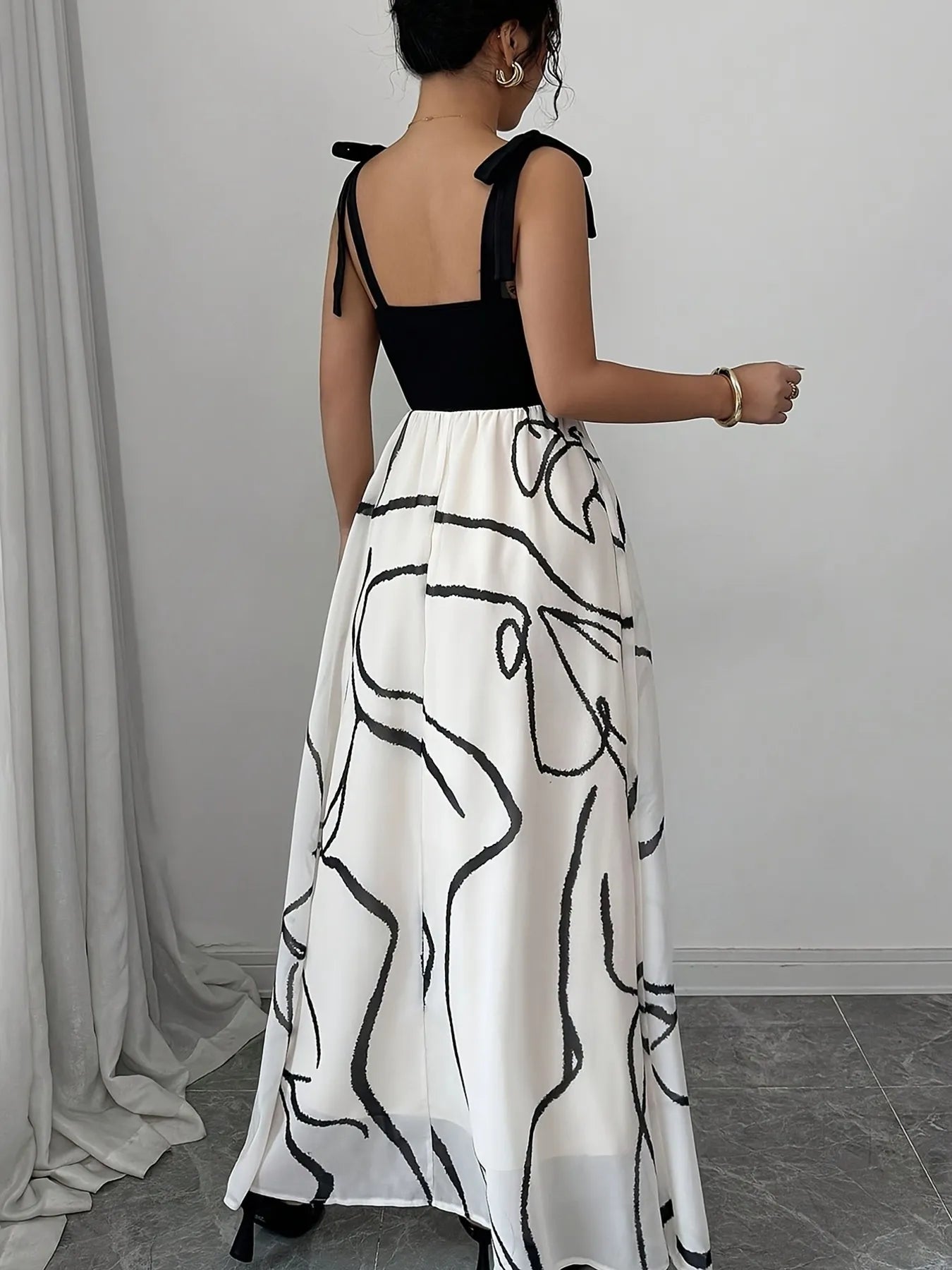 Tie Shoulder V - Neck Maxi Dress - Flip Flop Dynasty