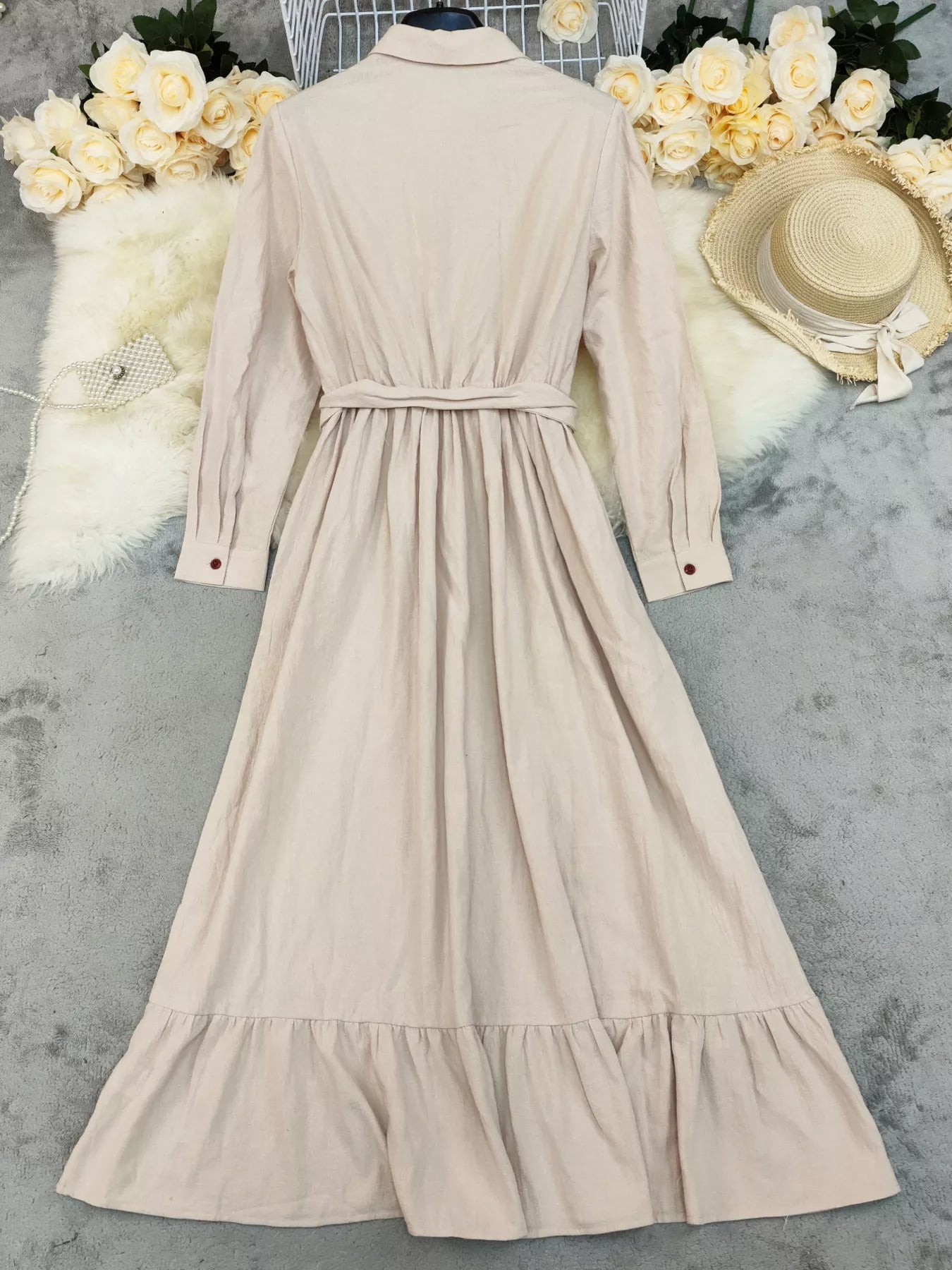 Tie Waist Long Sleeve Ruffled Hem Dress - Flip Flop Dynasty