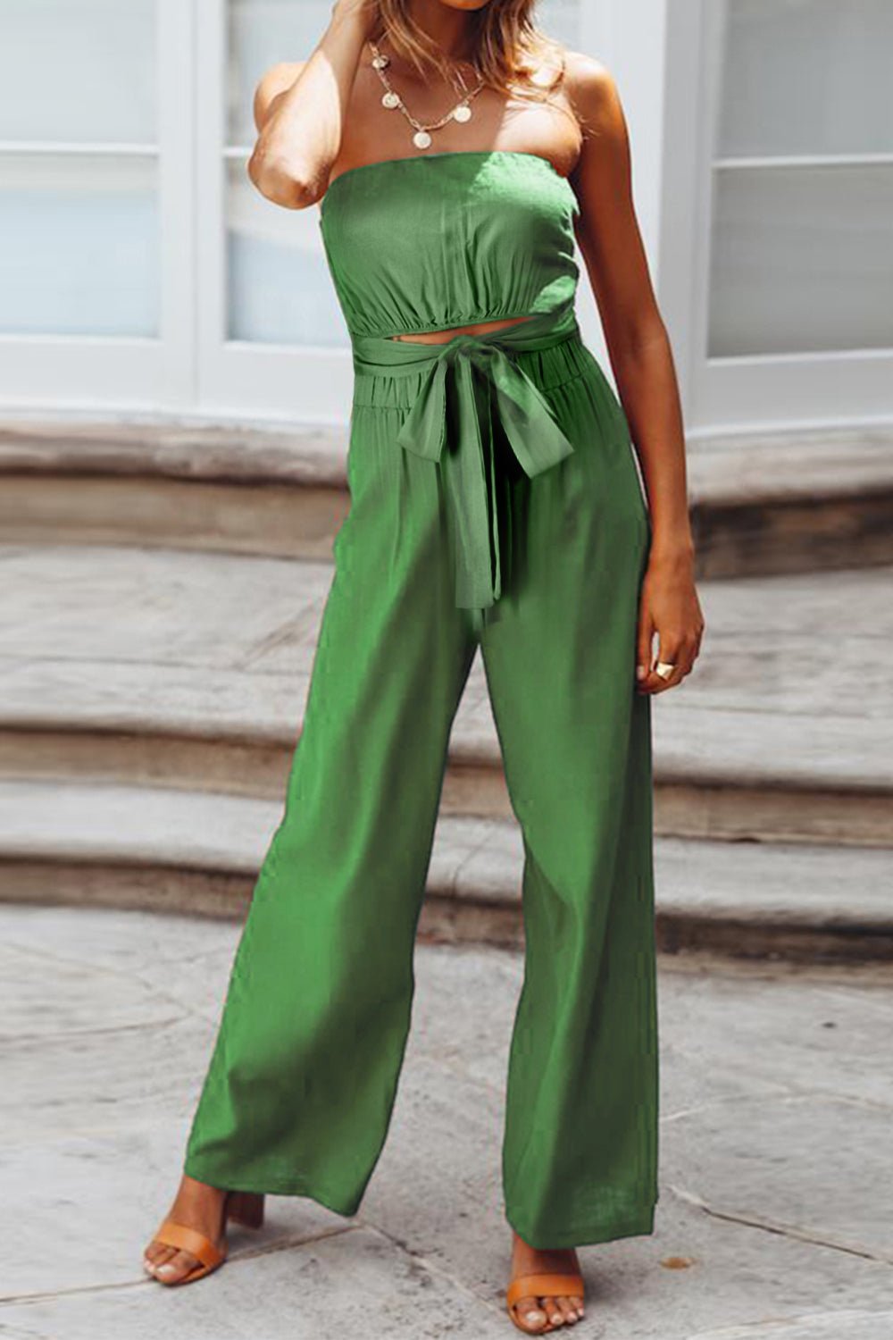 Tied Cutout Tube Wide Leg Jumpsuit - Flip Flop Dynasty