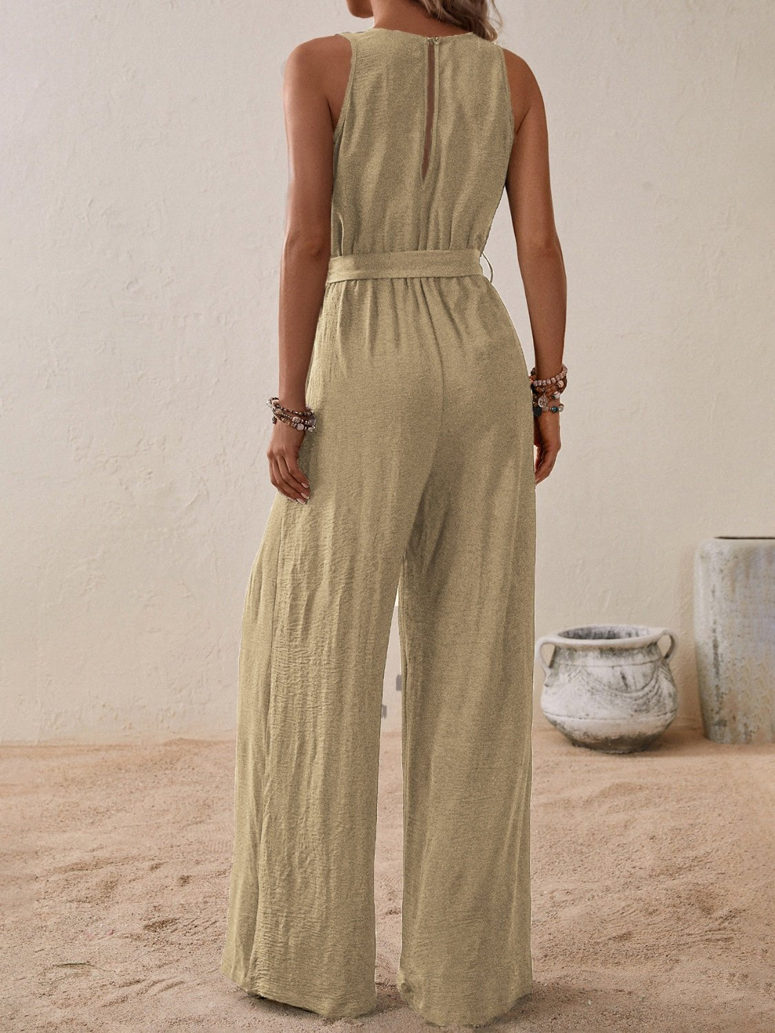 Tied Surplice Sleeveless Wide Leg Jumpsuit - Flip Flop Dynasty