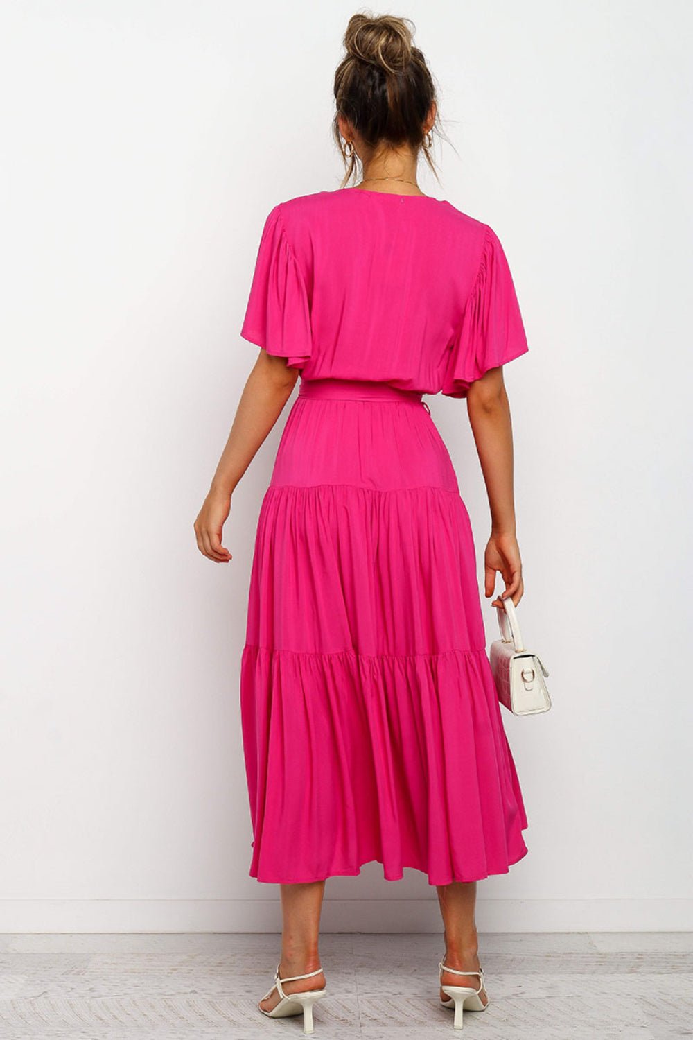 Tied Tiered Short Sleeve Midi Dress - Flip Flop Dynasty