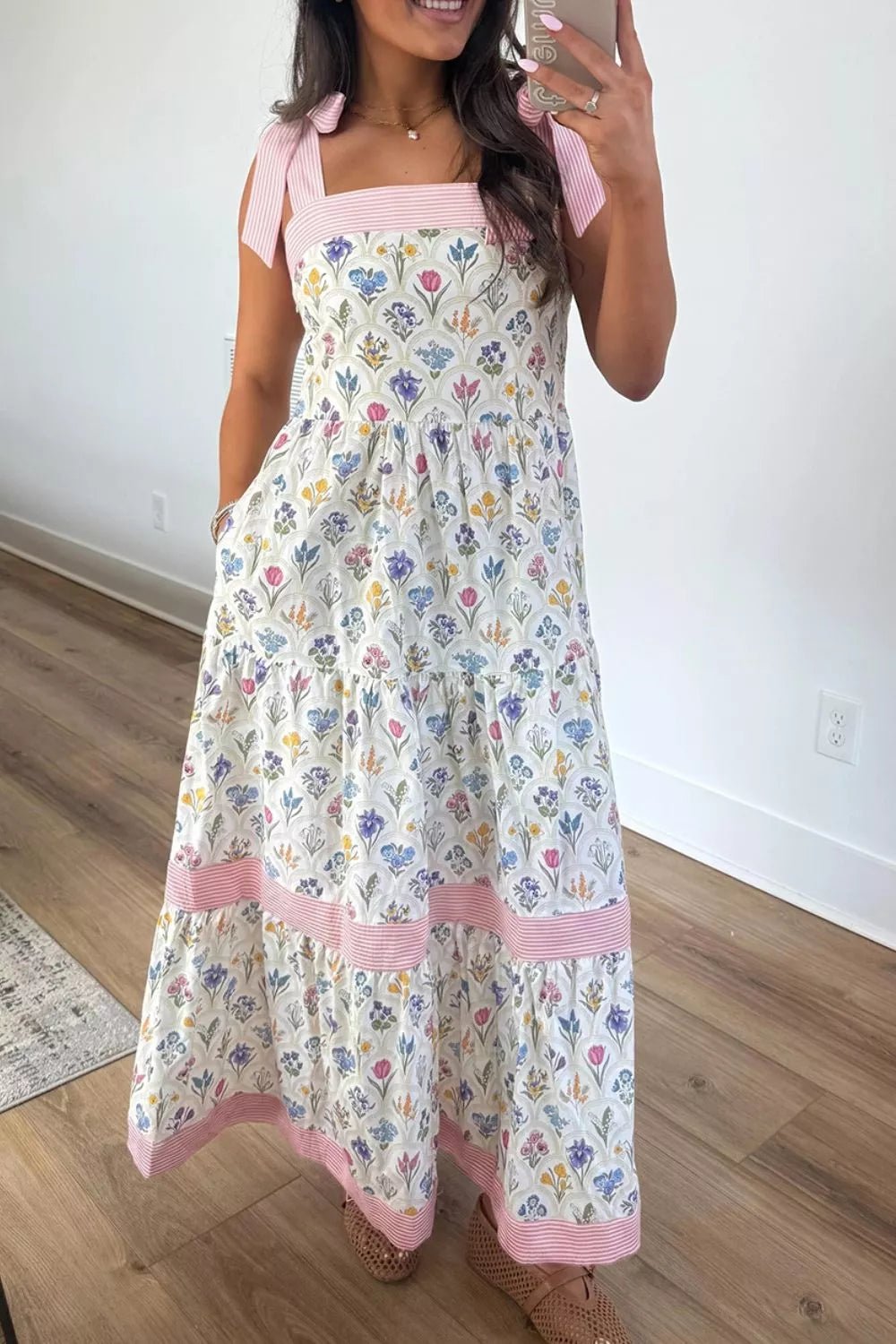 Tiered Floral Tie Shoulder Midi Dress - Flip Flop Dynasty