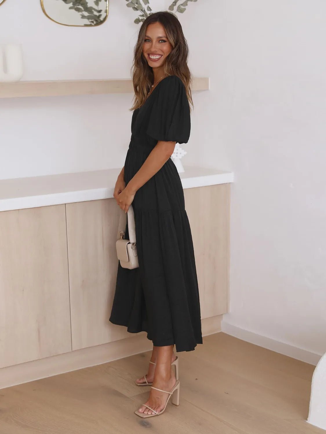 Tiered Surplice Half Sleeve Midi Dress - Flip Flop Dynasty