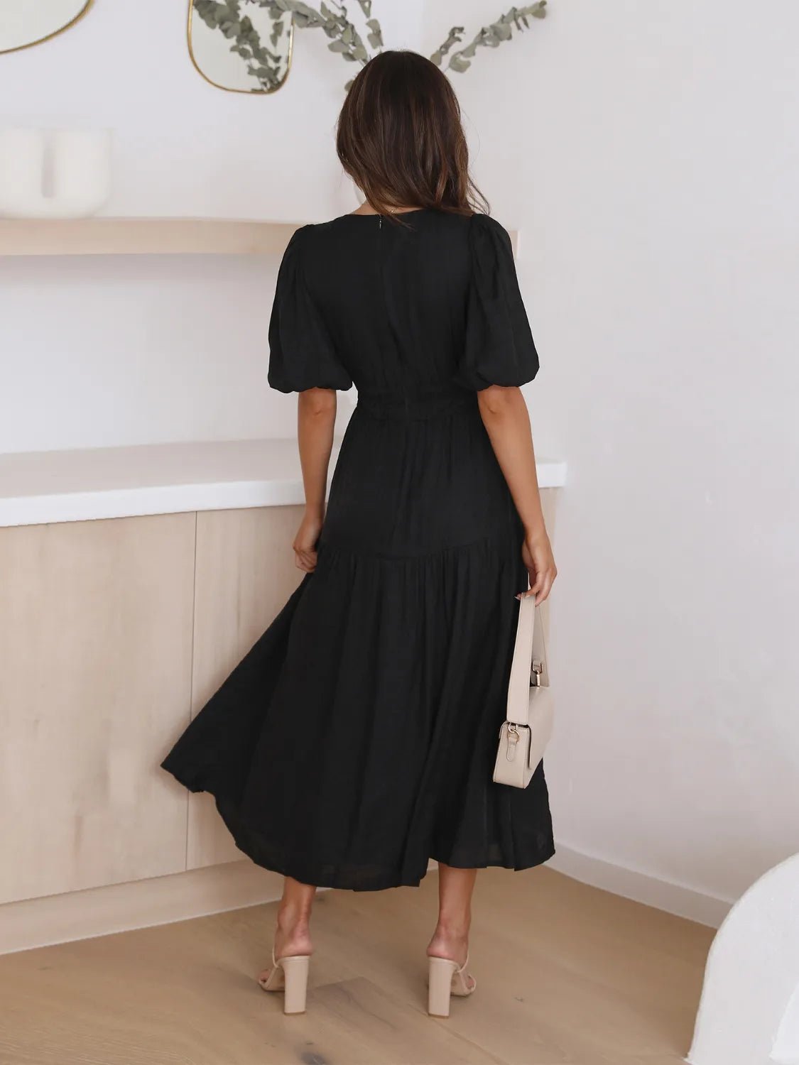 Tiered Surplice Half Sleeve Midi Dress - Flip Flop Dynasty