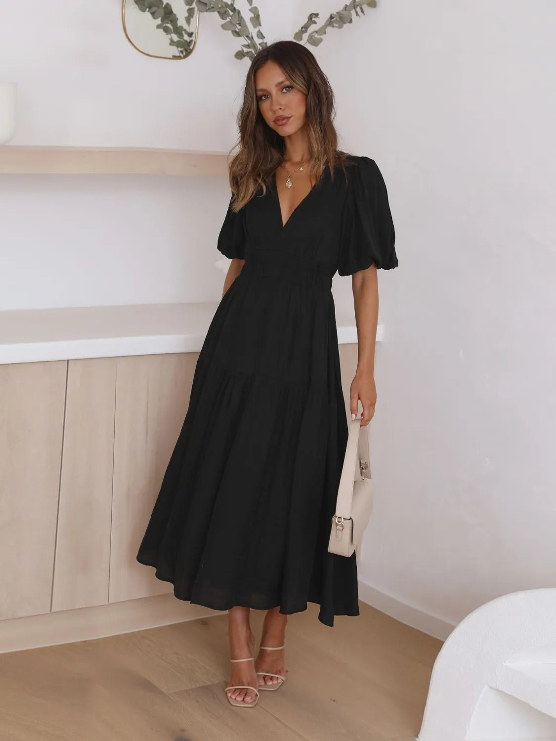 Tiered Surplice Half Sleeve Midi Dress - Flip Flop Dynasty