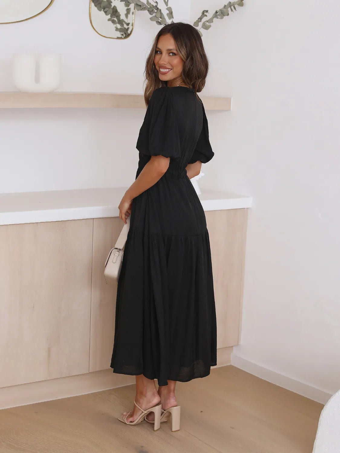 Tiered Surplice Half Sleeve Midi Dress - Flip Flop Dynasty