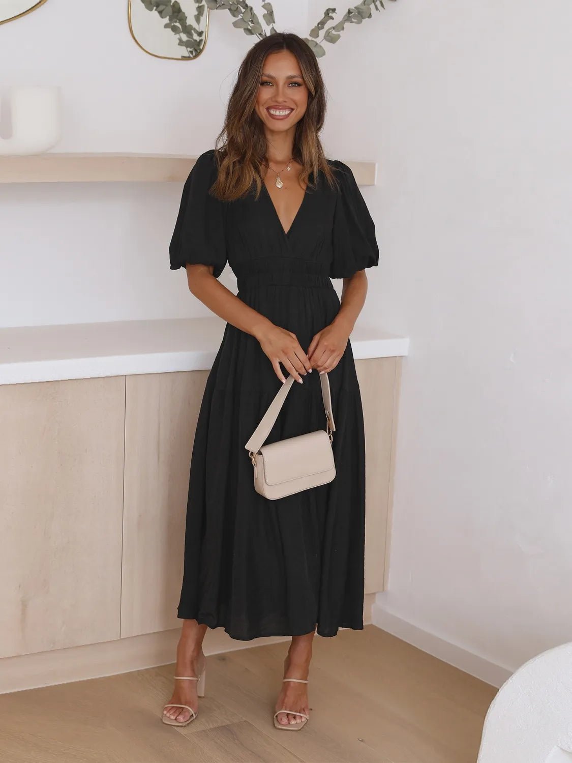 Tiered Surplice Half Sleeve Midi Dress - Flip Flop Dynasty
