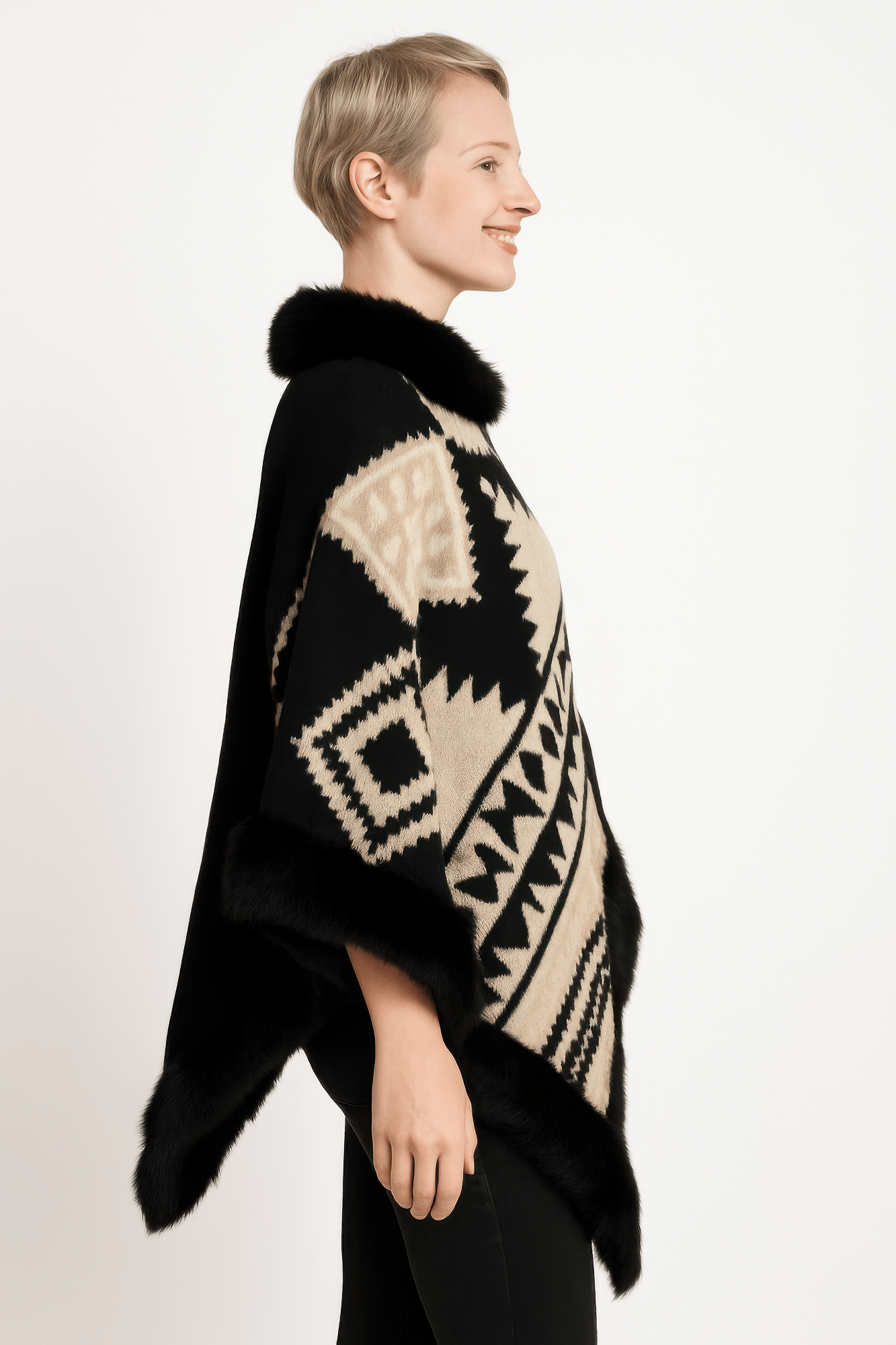 Tribal Luxe Faux Fur Trim Poncho - Flip Flop Dynasty