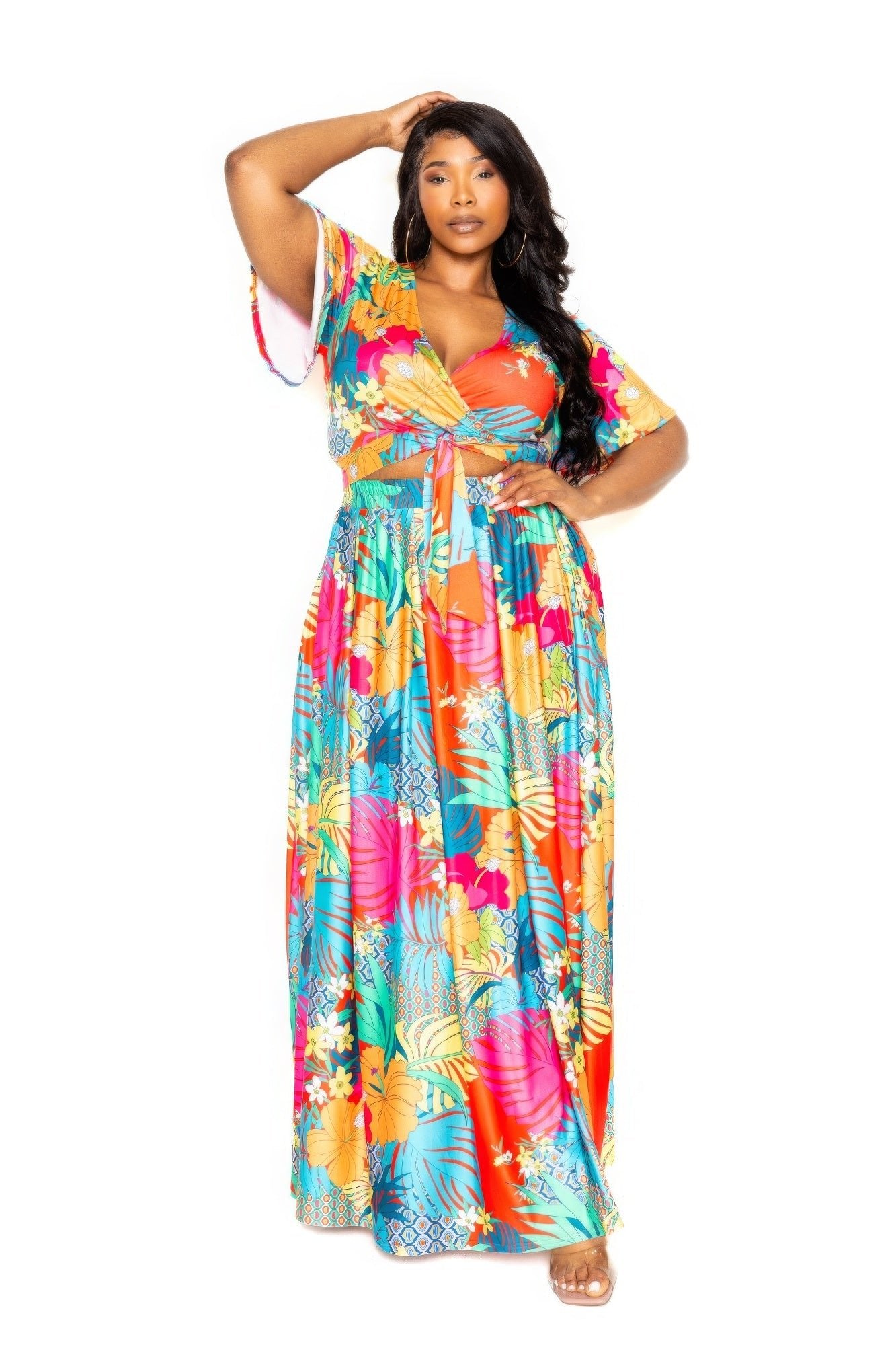 Tropical floral maxi skirt & top set - Flip Flop Dynasty