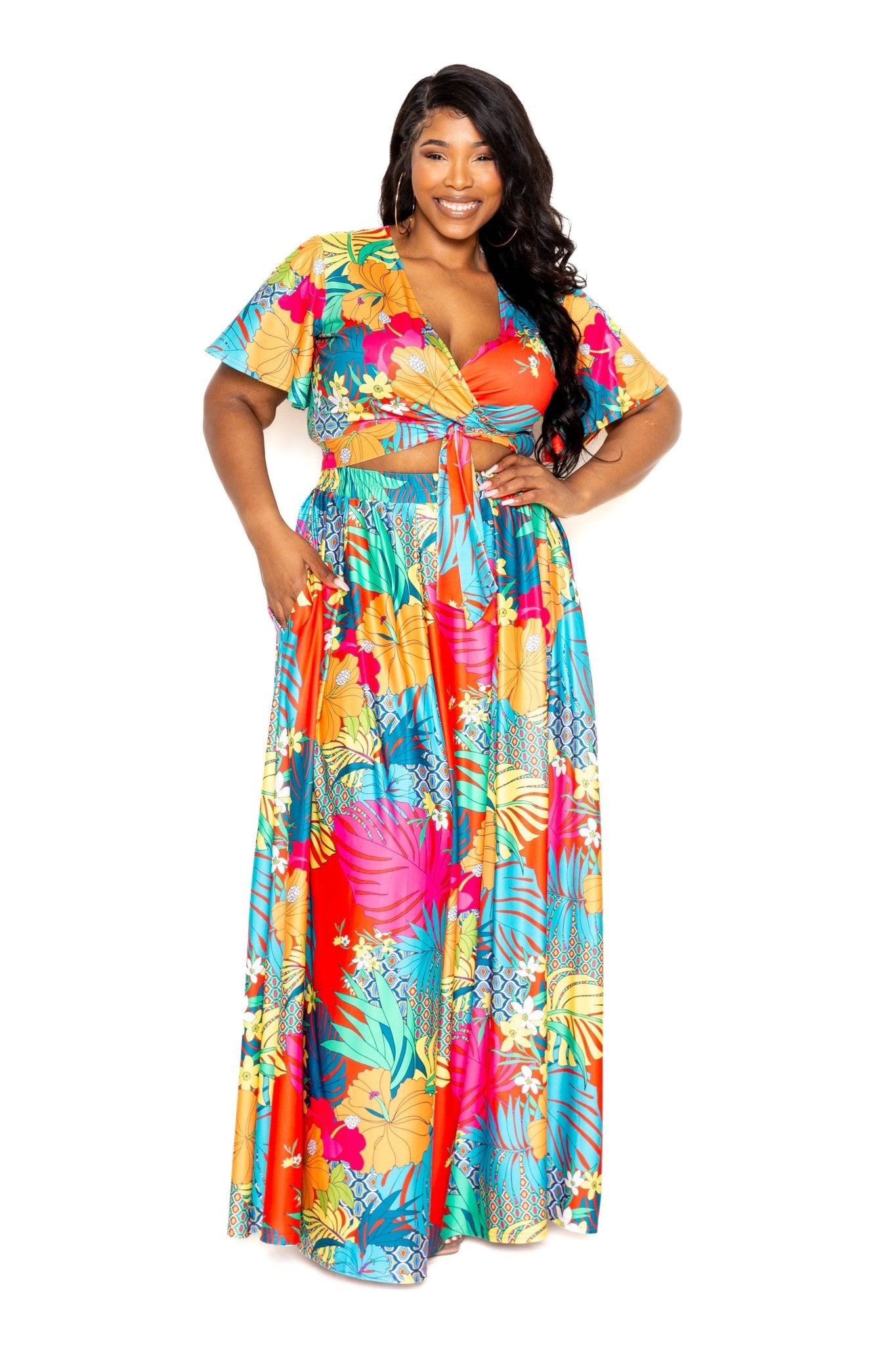 Tropical floral maxi skirt & top set - Flip Flop Dynasty