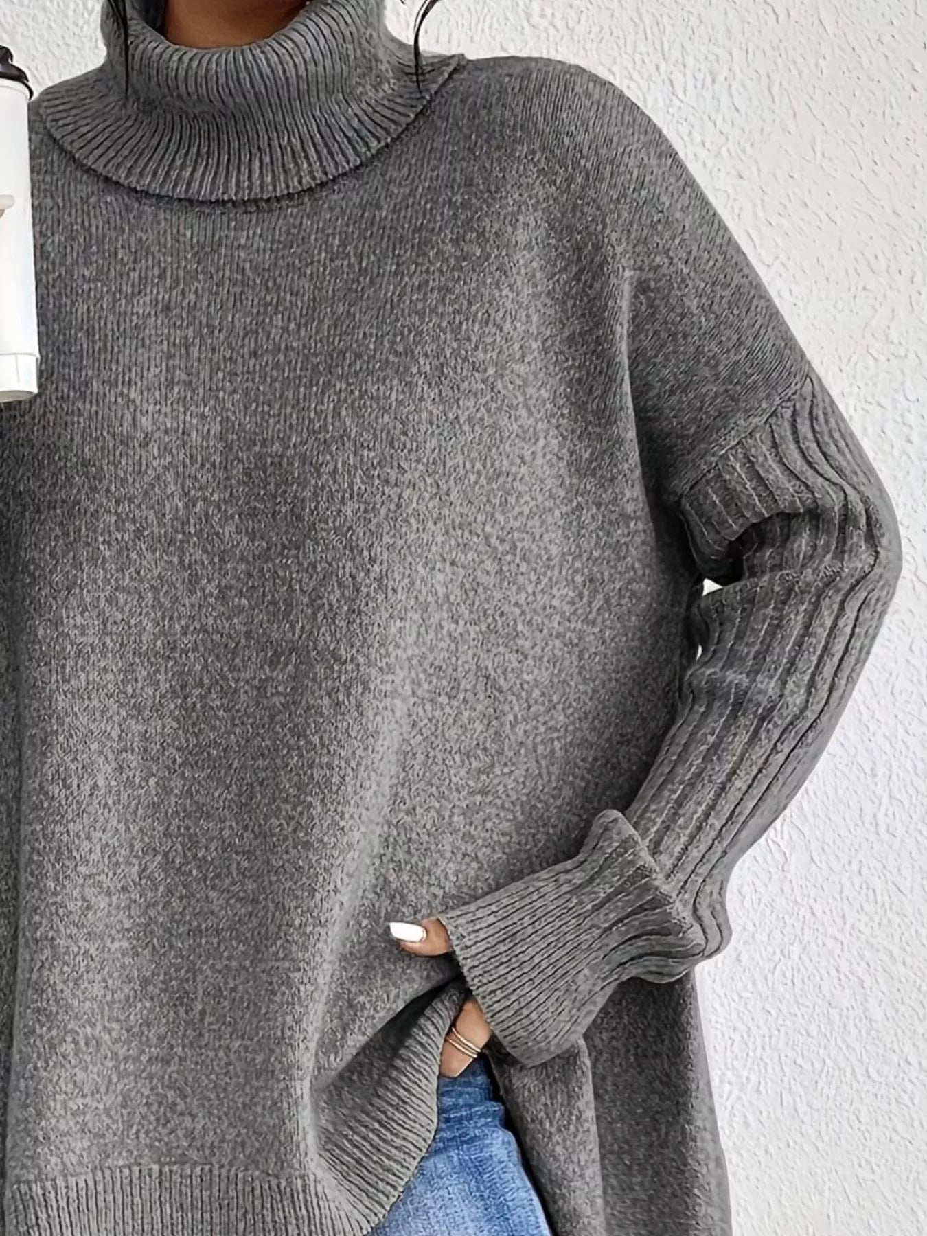 Turtleneck Dropped Shoulder Sweater - Flip Flop Dynasty