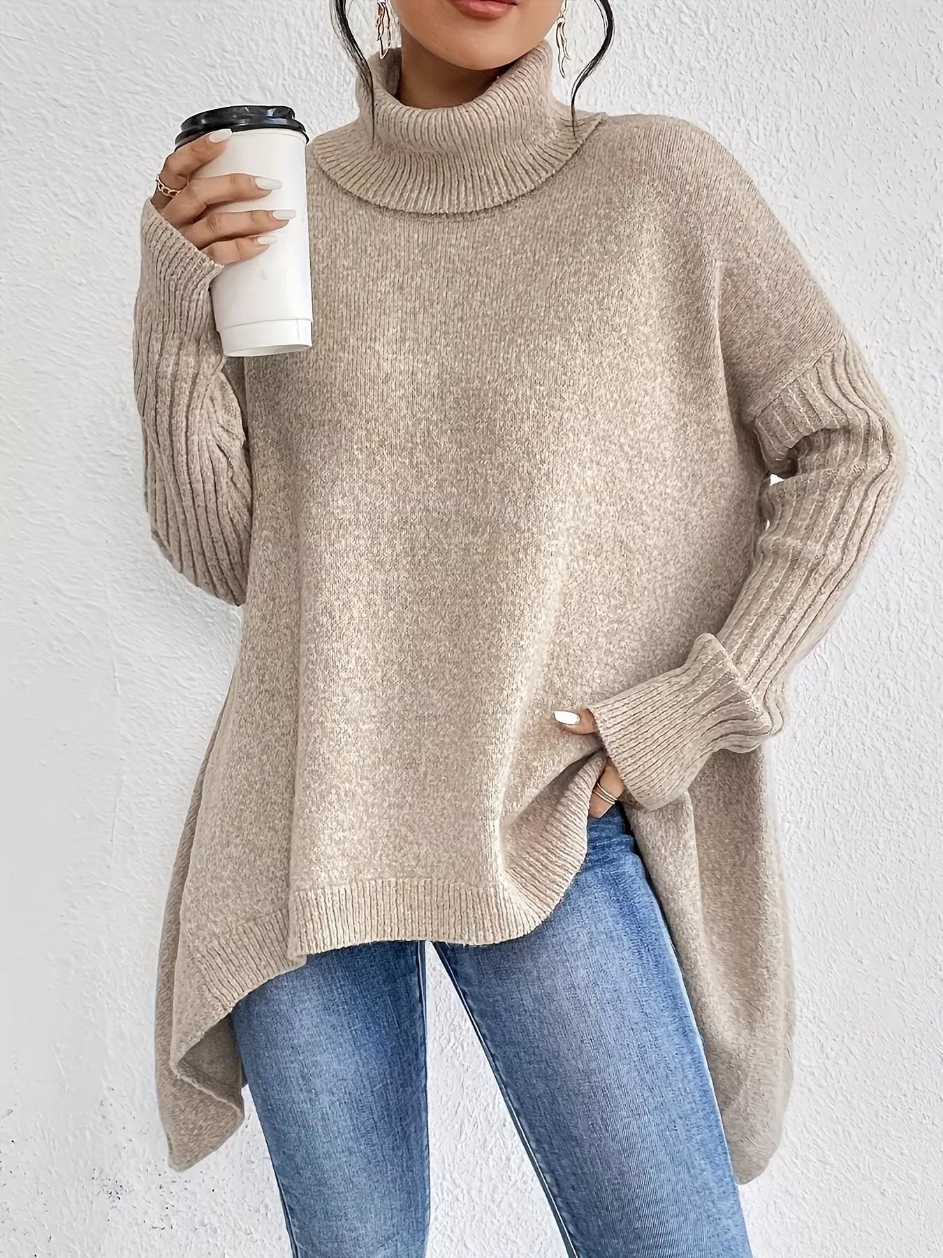 Turtleneck Dropped Shoulder Sweater - Flip Flop Dynasty