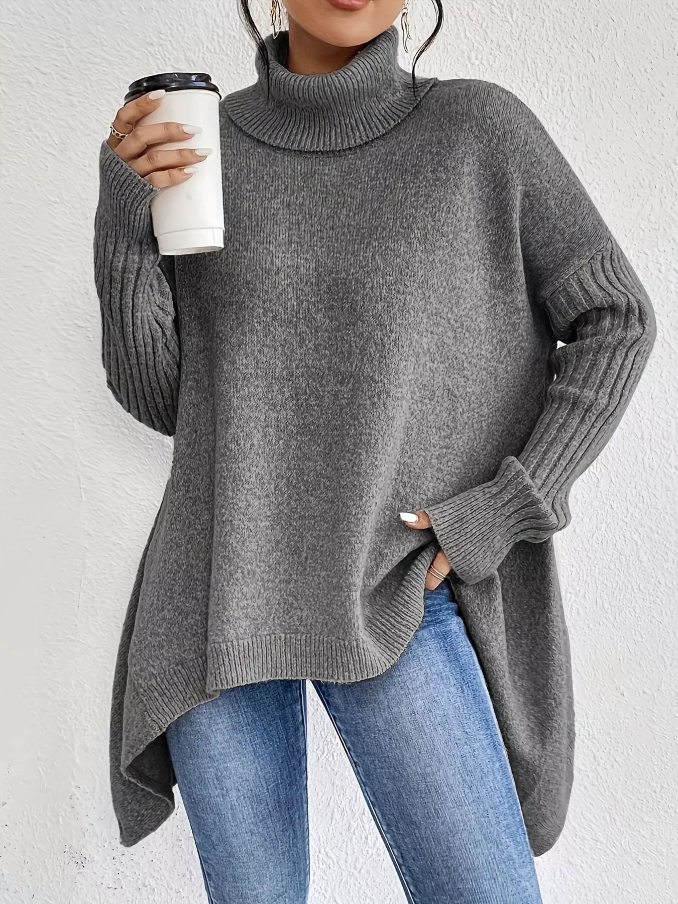 Turtleneck Dropped Shoulder Sweater - Flip Flop Dynasty