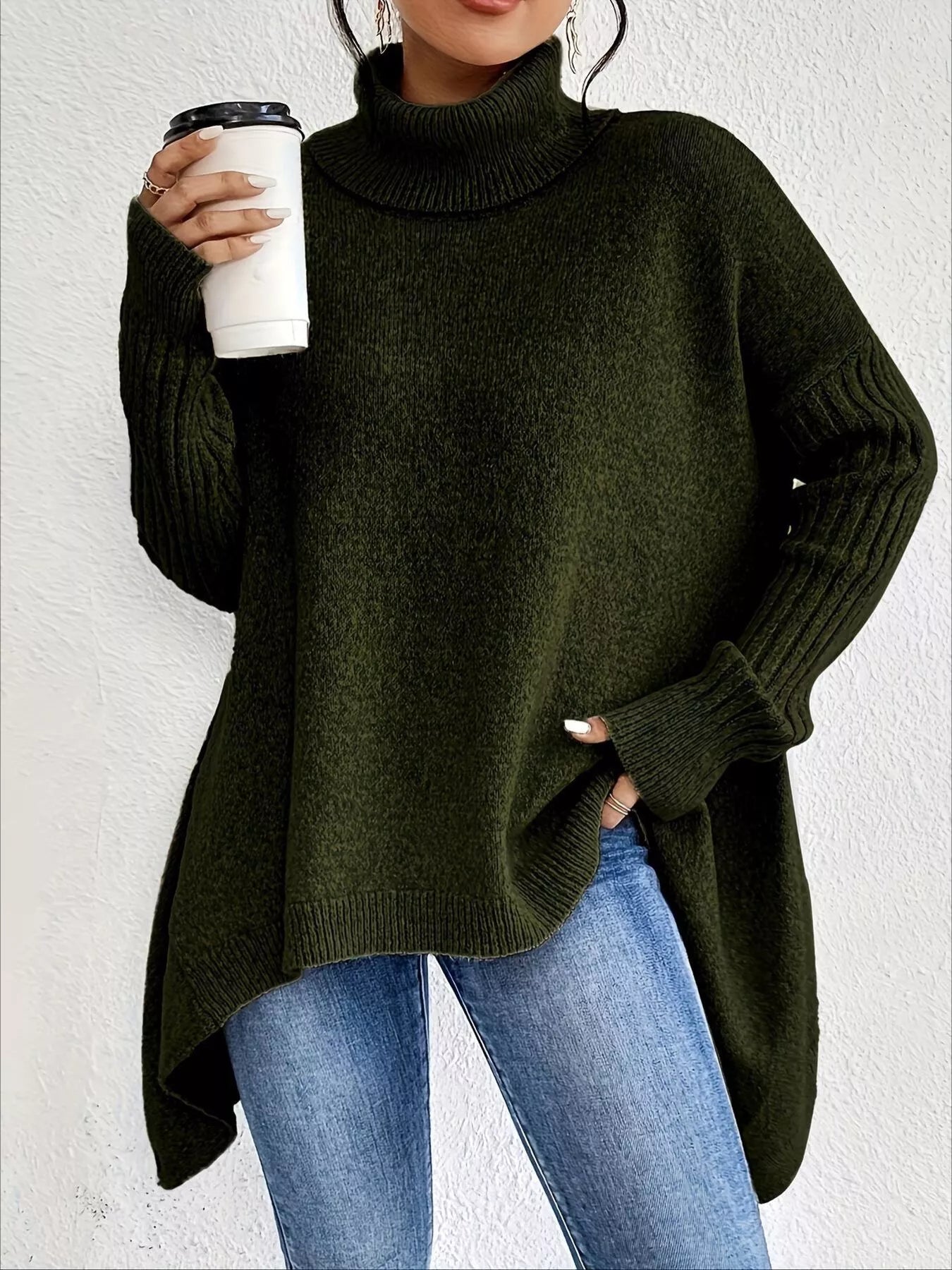 Turtleneck Dropped Shoulder Sweater - Flip Flop Dynasty
