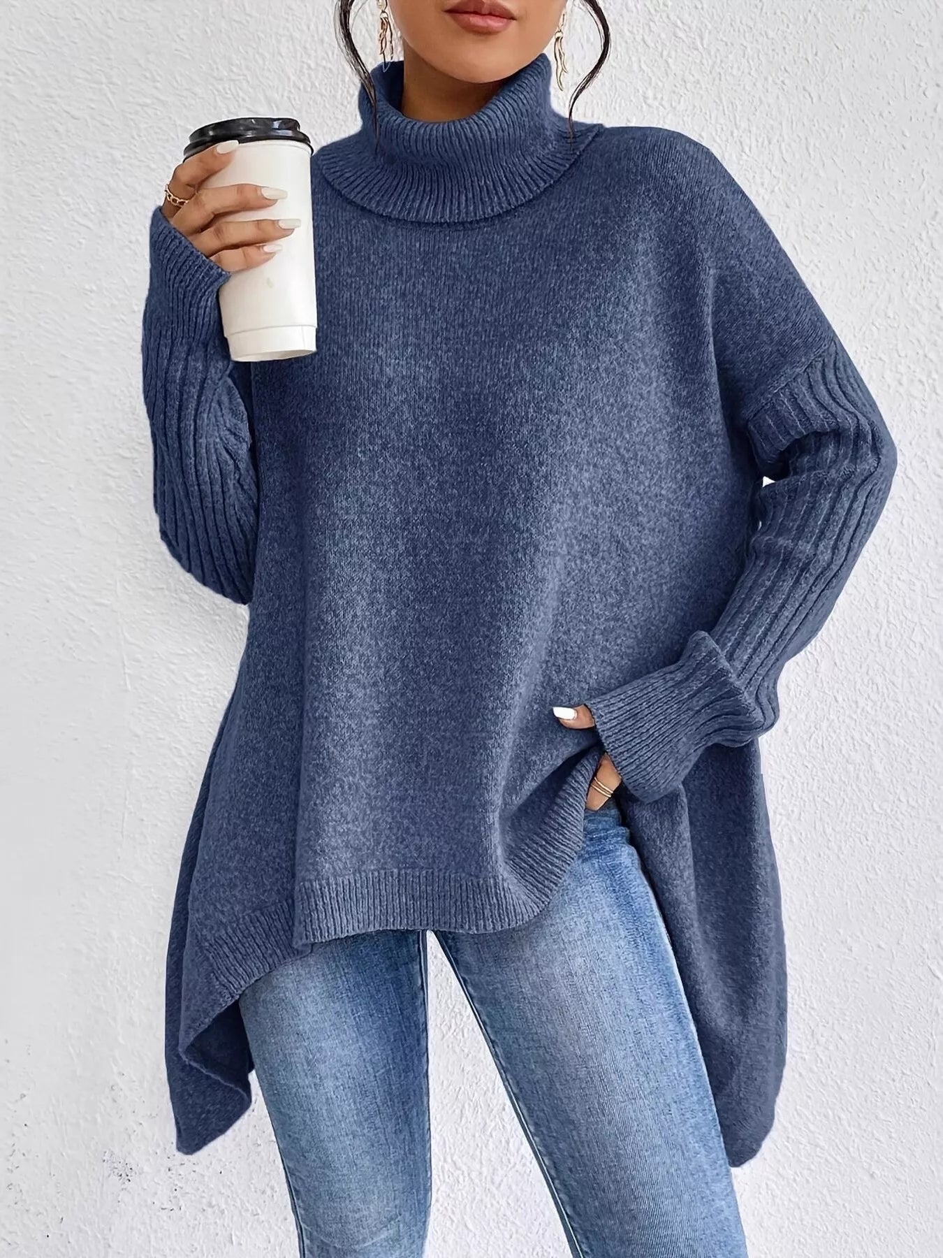 Turtleneck Dropped Shoulder Sweater - Flip Flop Dynasty