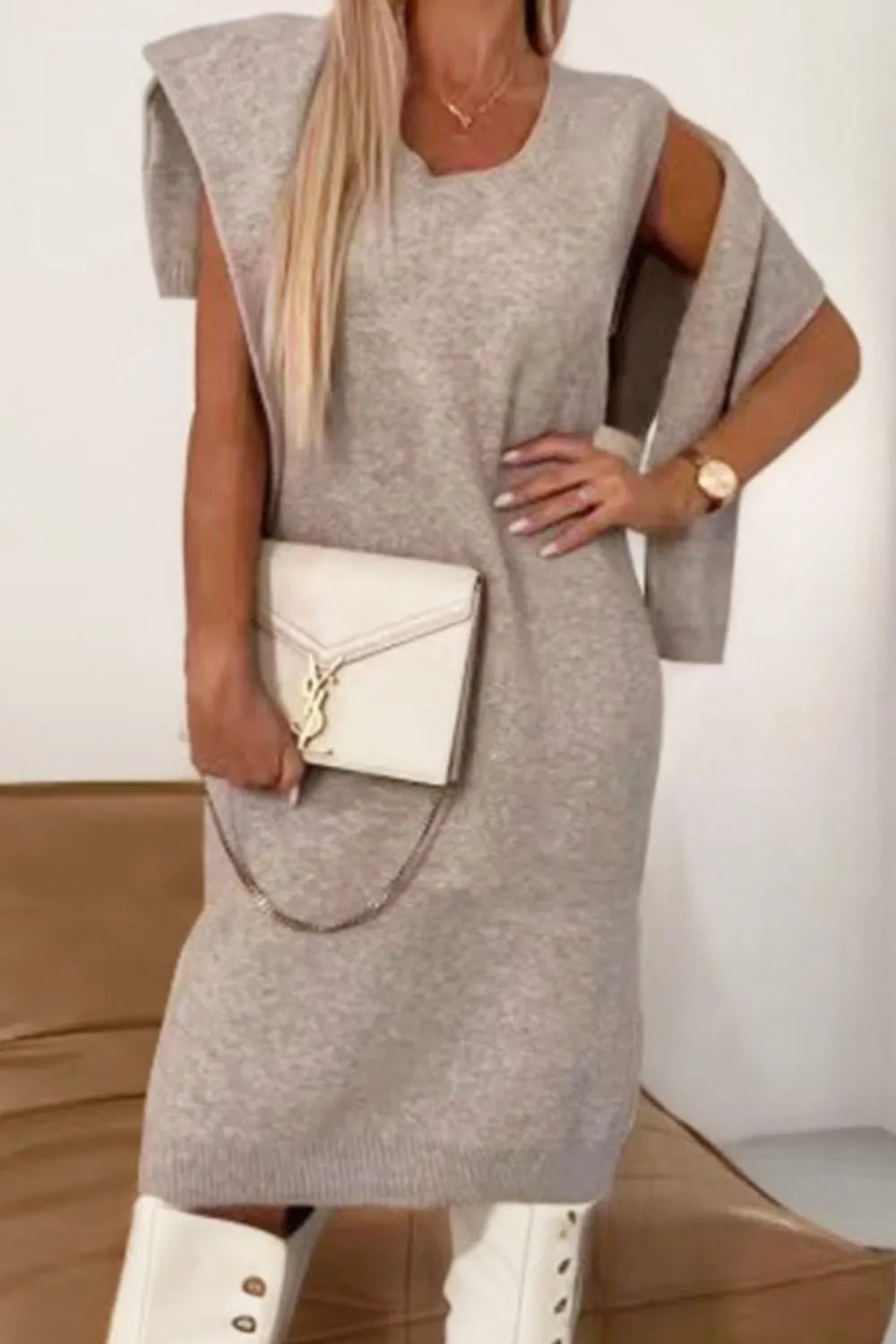 Turtleneck Dropped Shoulder Sweater and Dress Sweater Set - Flip Flop Dynasty