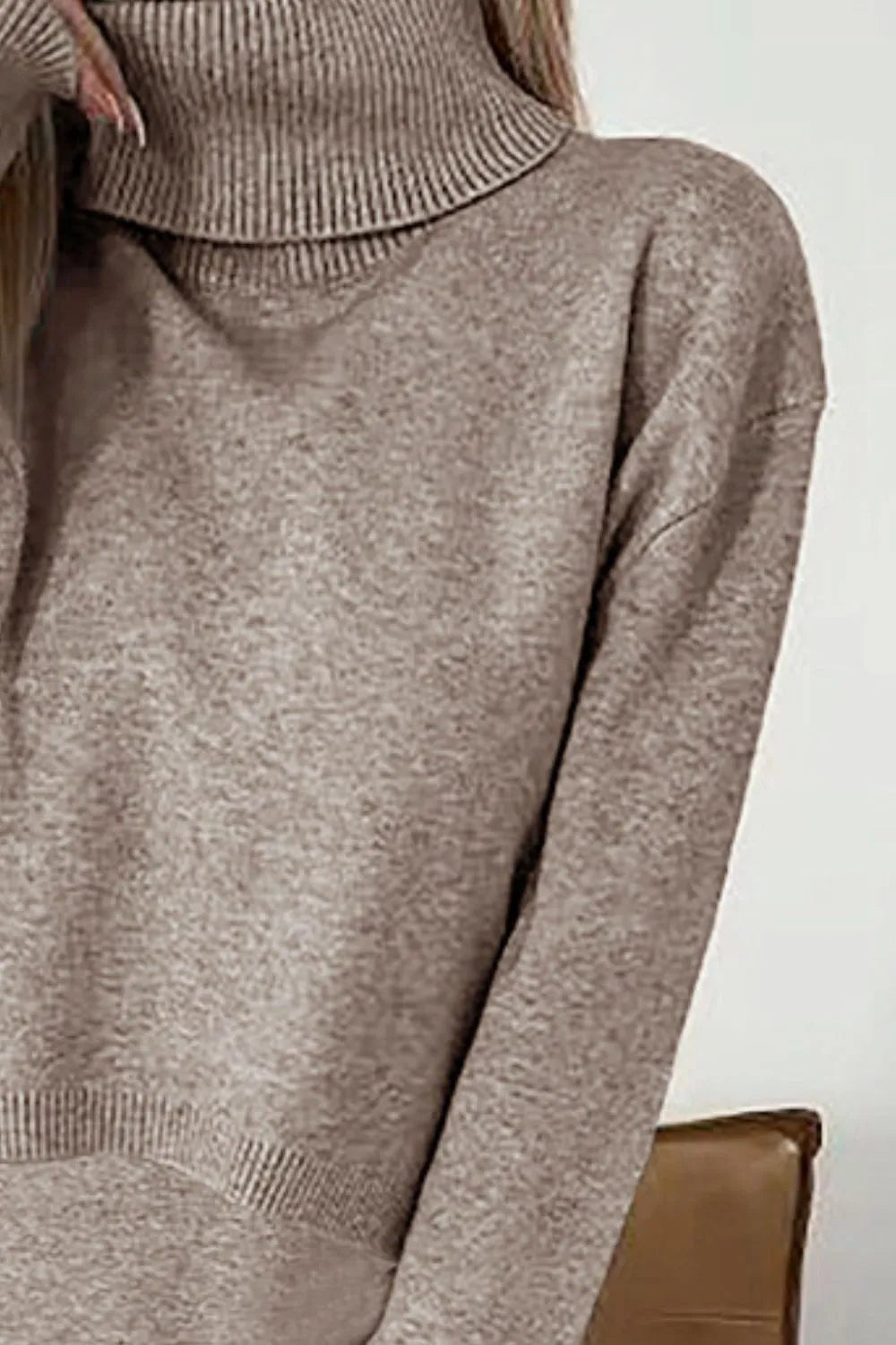 Turtleneck Dropped Shoulder Sweater and Dress Sweater Set - Flip Flop Dynasty