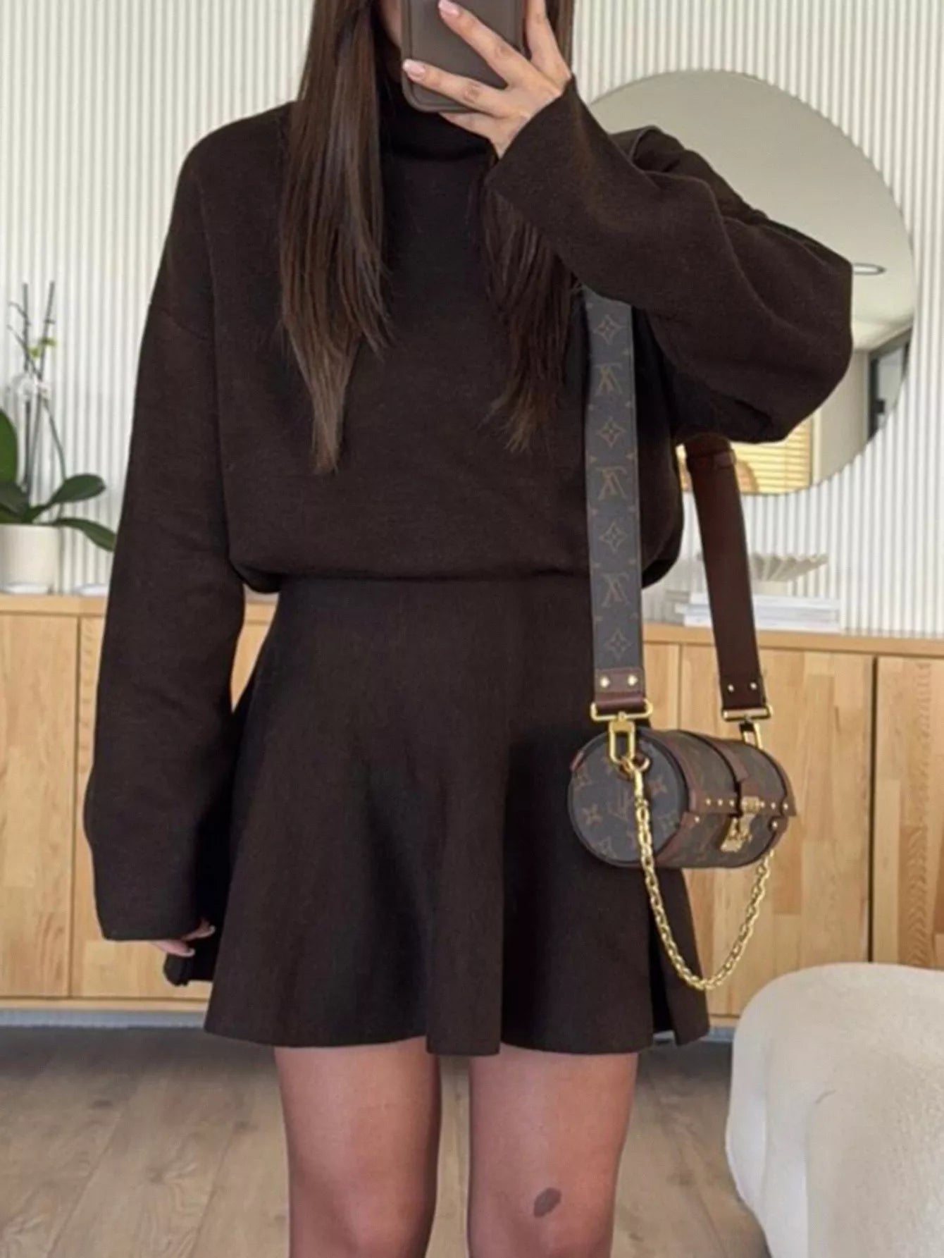Turtleneck Dropped Shoulder Sweater and Skirt Set - Flip Flop Dynasty