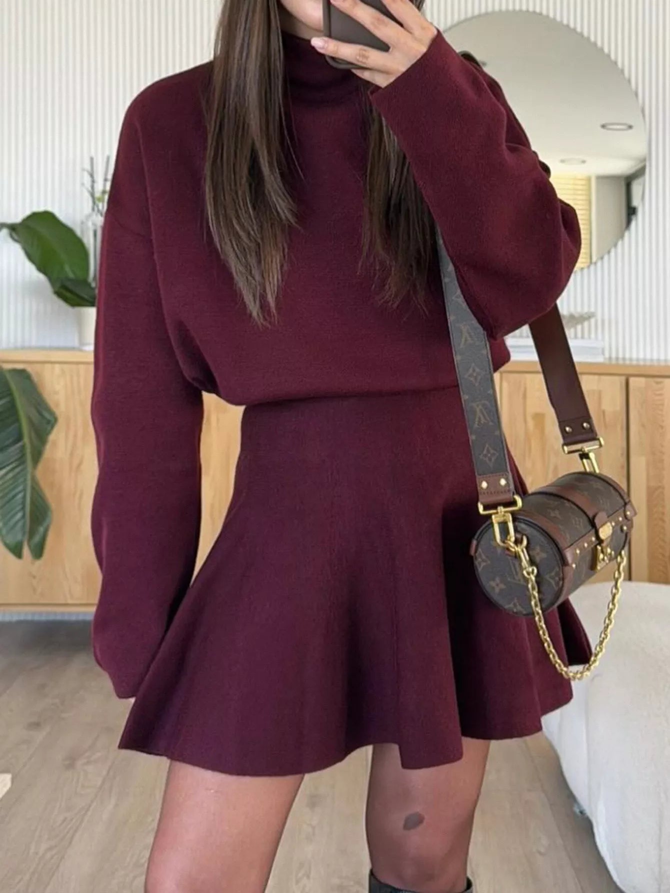 Turtleneck Dropped Shoulder Sweater and Skirt Set - Flip Flop Dynasty