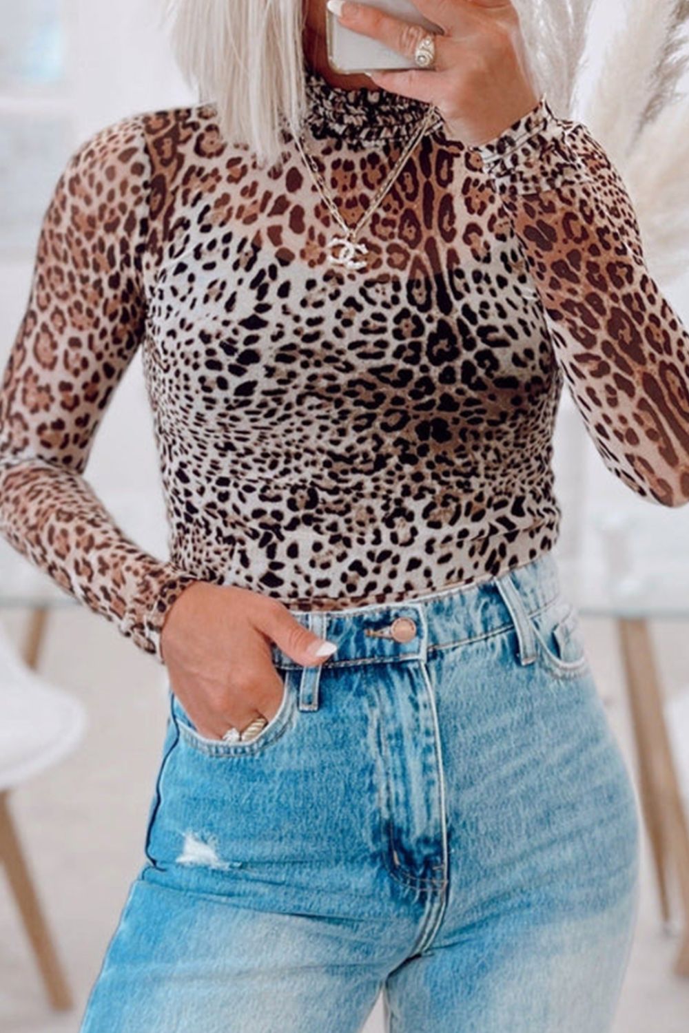 Turtleneck Leopard Long Sleeve Bodysuit - Flip Flop Dynasty