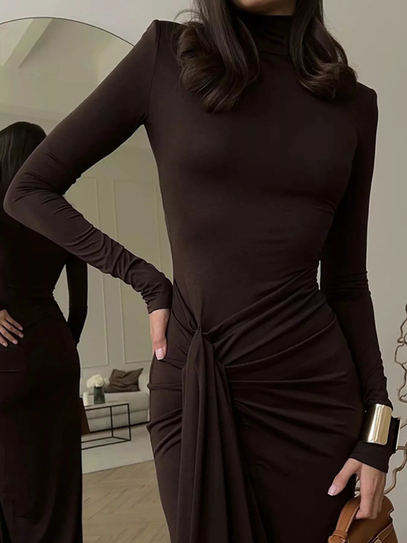 Turtleneck Long Sleeve Slit Maxi Dress - Flip Flop Dynasty