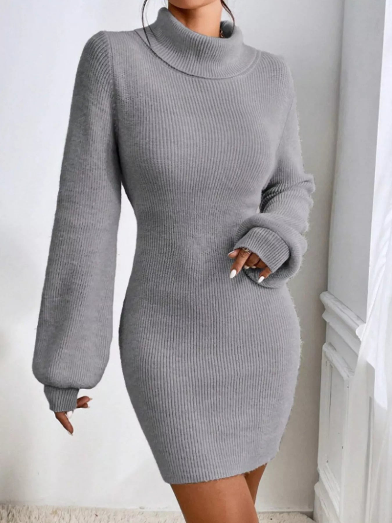 Turtleneck Ribbed Knit Sweater Dress - Flip Flop Dynasty