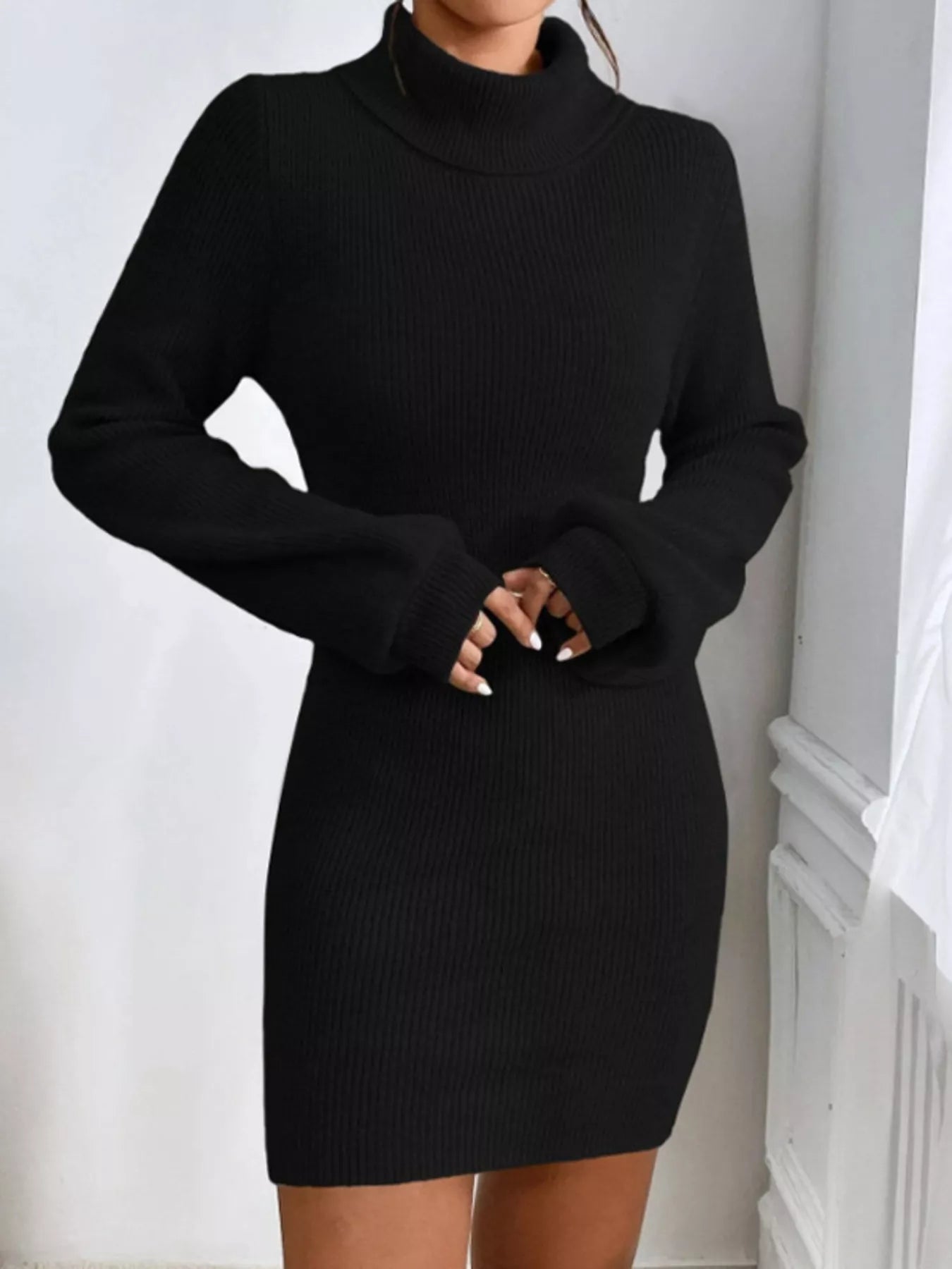 Turtleneck Ribbed Knit Sweater Dress - Flip Flop Dynasty