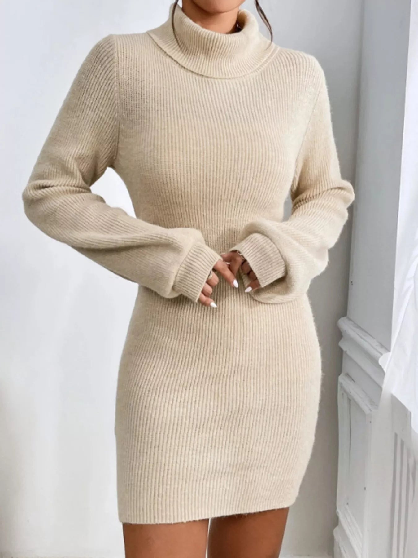 Turtleneck Ribbed Knit Sweater Dress - Flip Flop Dynasty