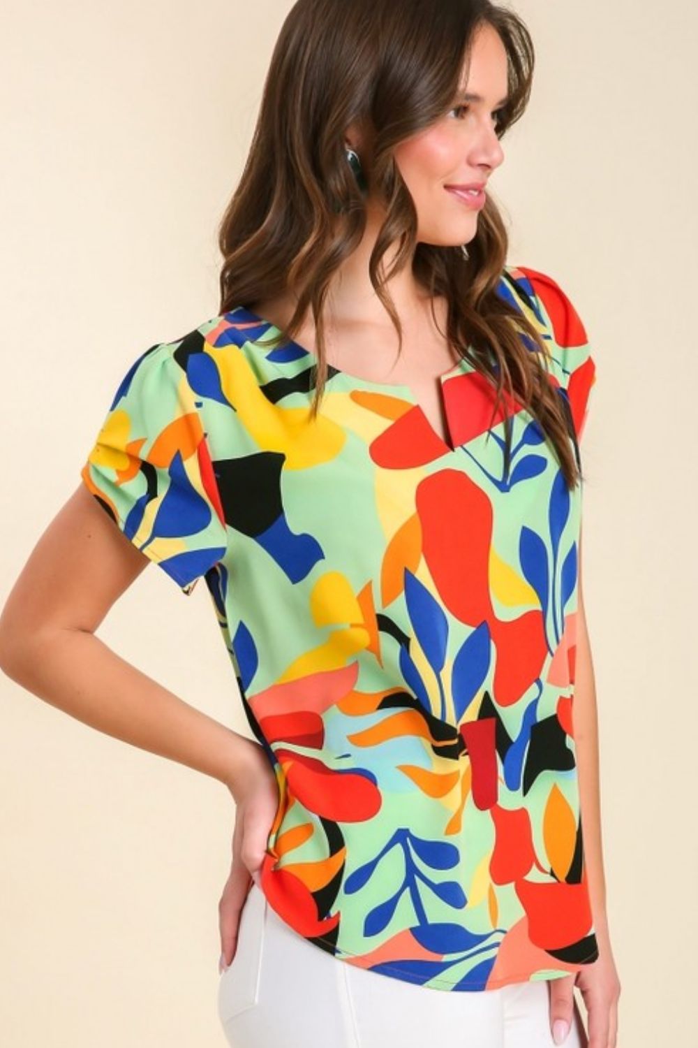 Umgee Full Size Short Sleeved Abstract Print Top Plus Size - Flip Flop Dynasty