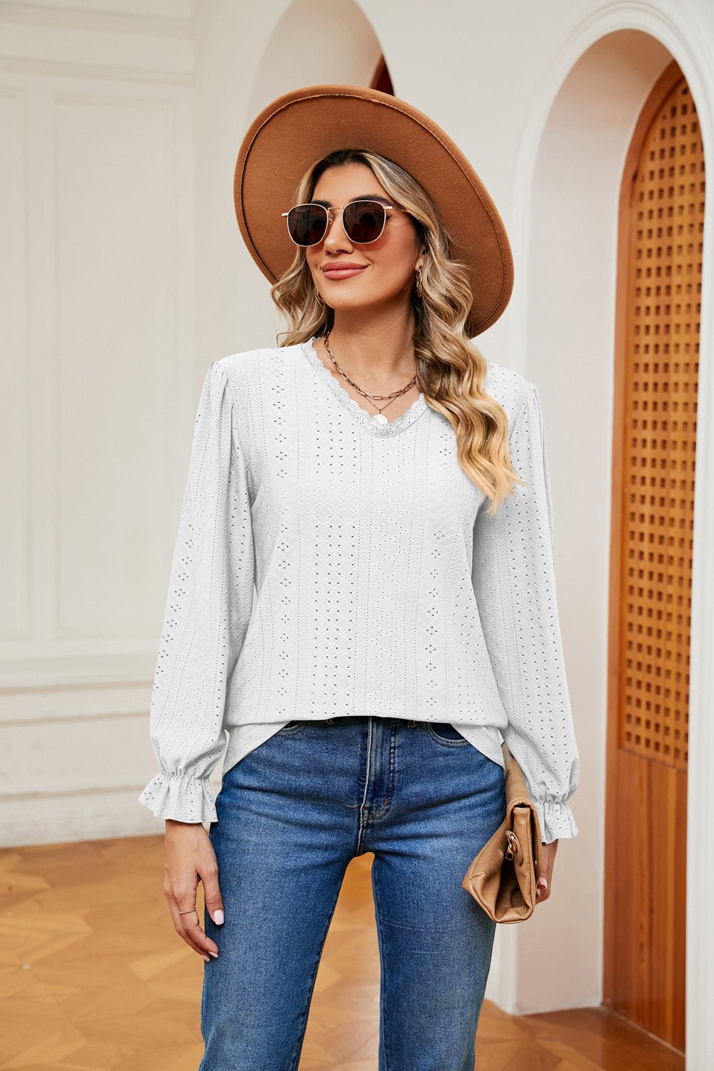 V-Neck Flounce Sleeve Blouse - Flip Flop Dynasty