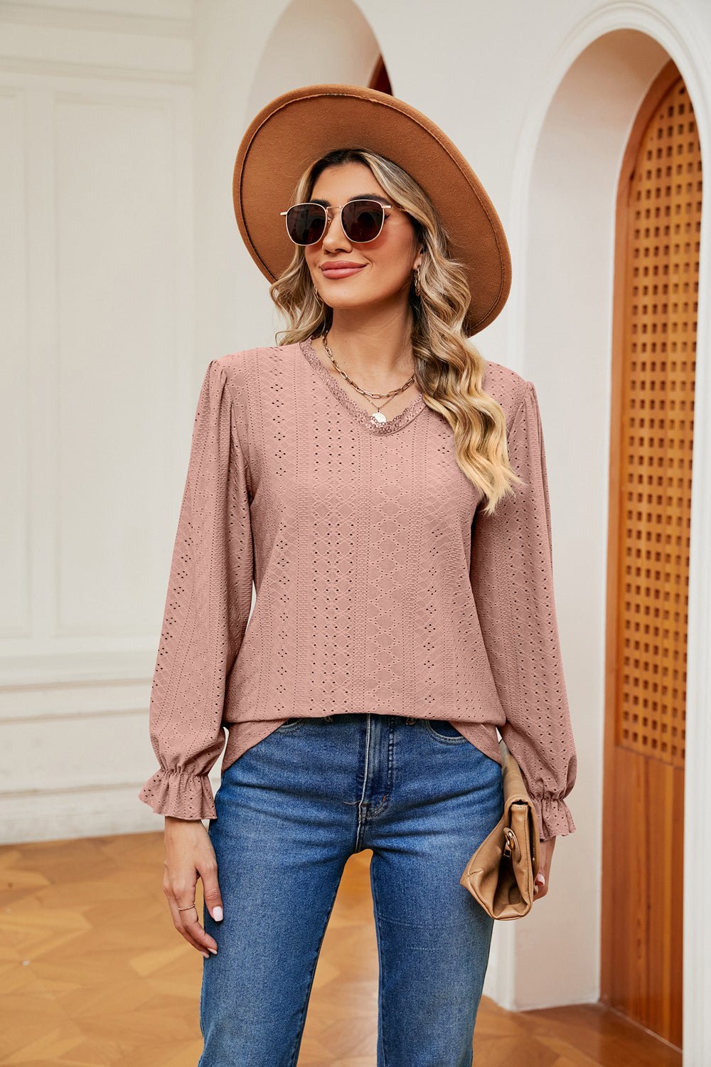 V-Neck Flounce Sleeve Blouse - Flip Flop Dynasty