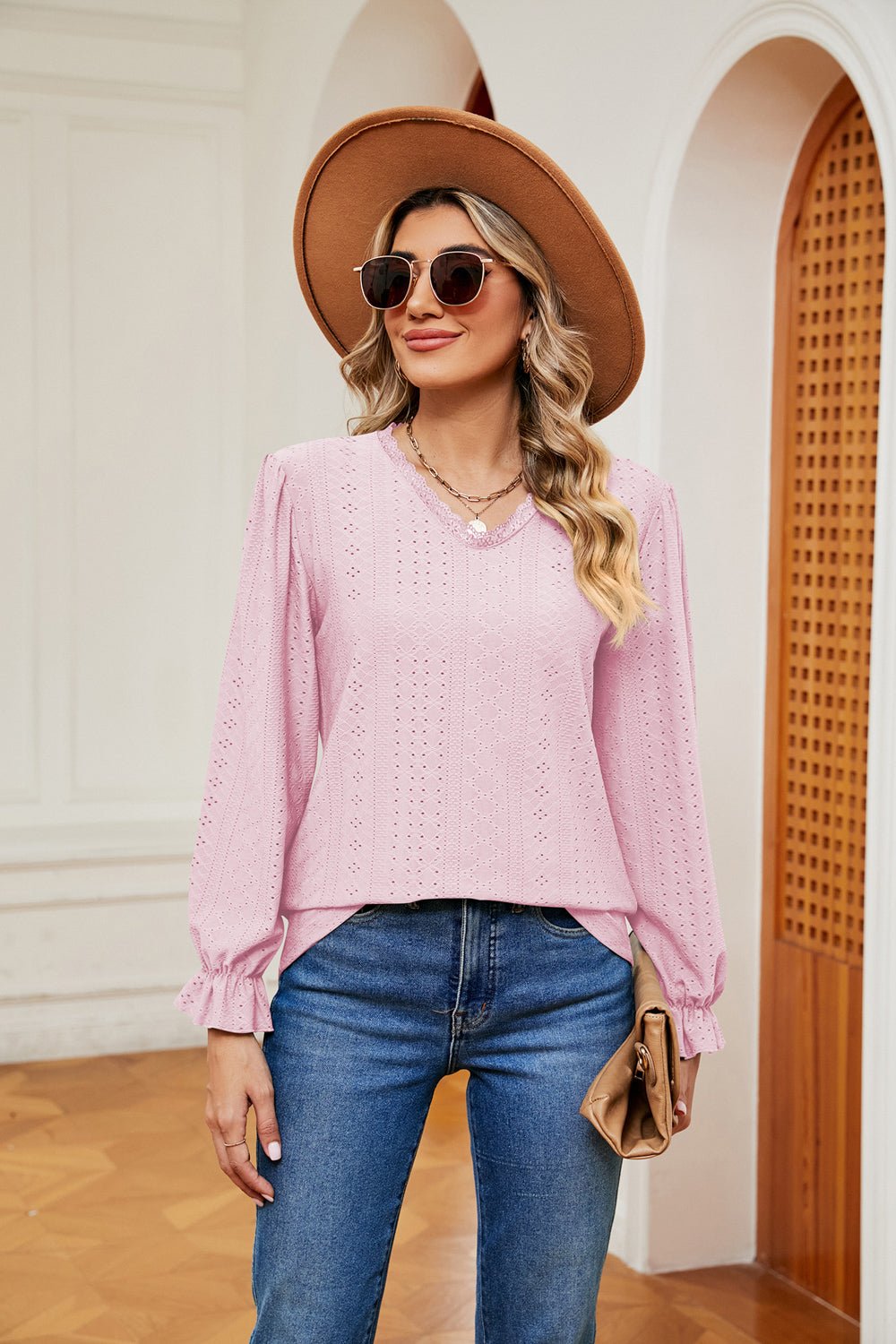 V-Neck Flounce Sleeve Blouse - Flip Flop Dynasty