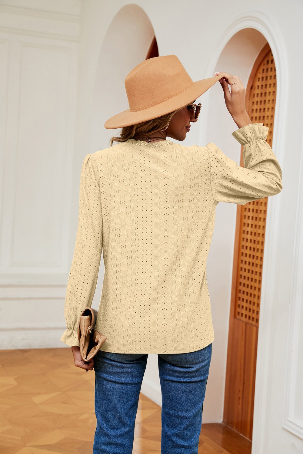 V-Neck Flounce Sleeve Blouse - Flip Flop Dynasty