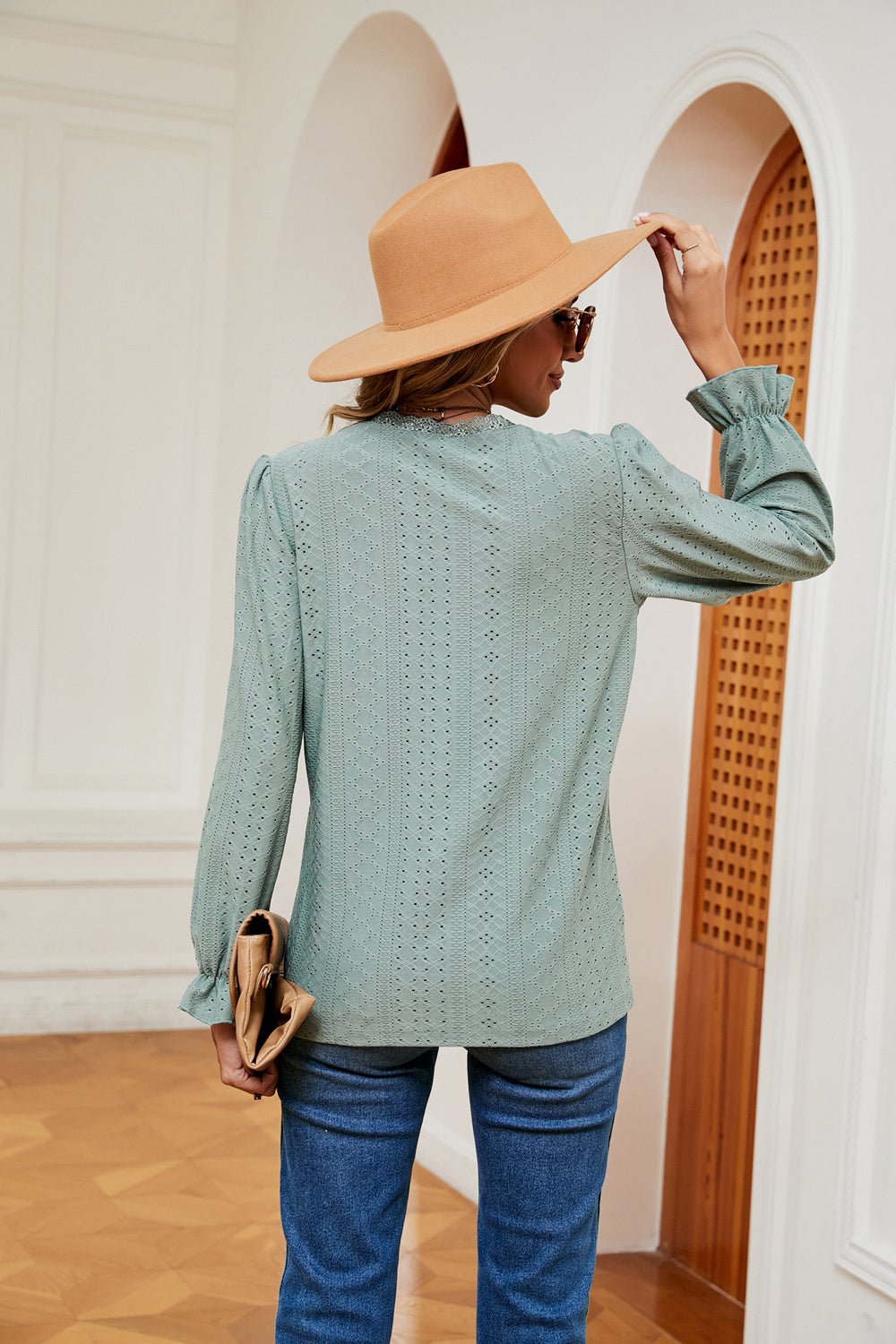V-Neck Flounce Sleeve Blouse - Flip Flop Dynasty