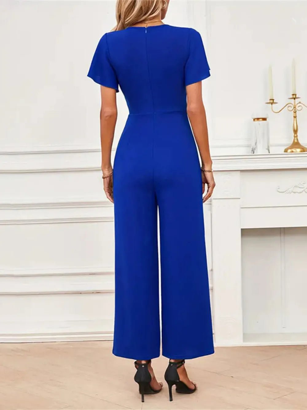 V - Neck Flutter Sleeve Jumpsuit - Flip Flop Dynasty