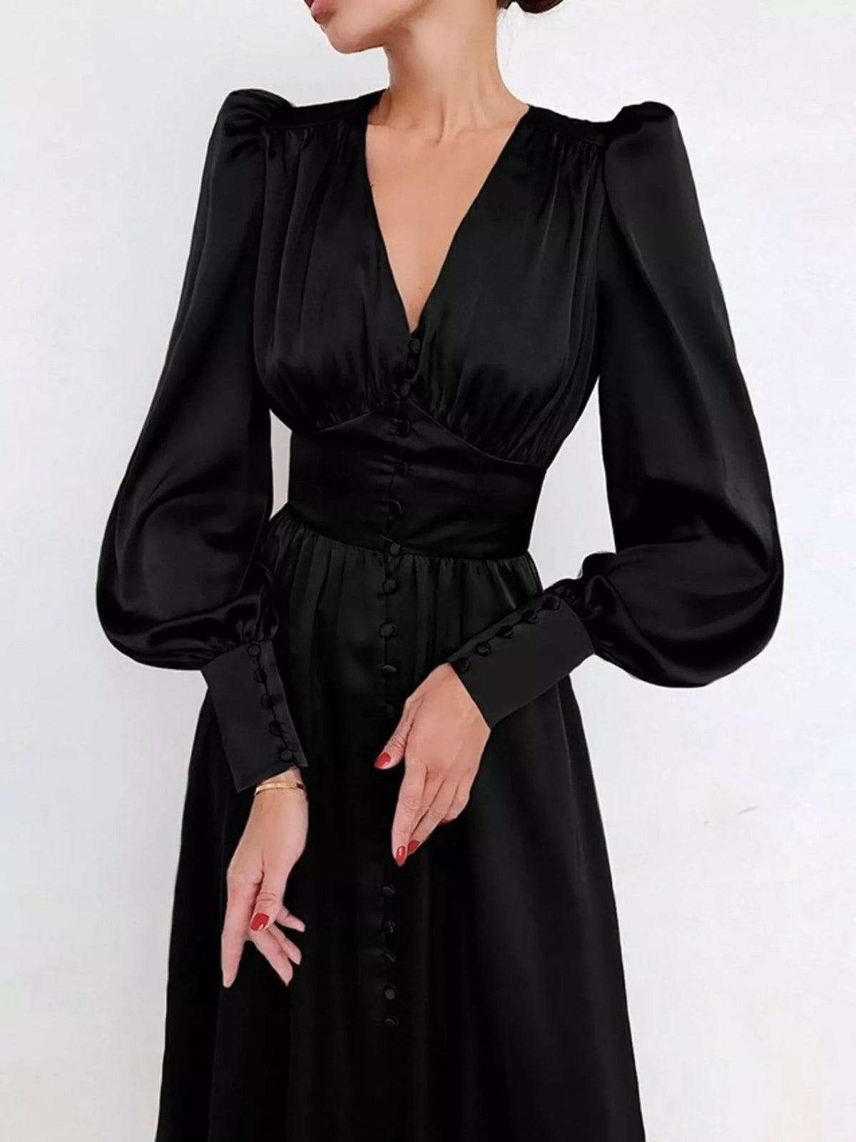 V-Neck Lantern Sleeve Midi Dress - Flip Flop Dynasty