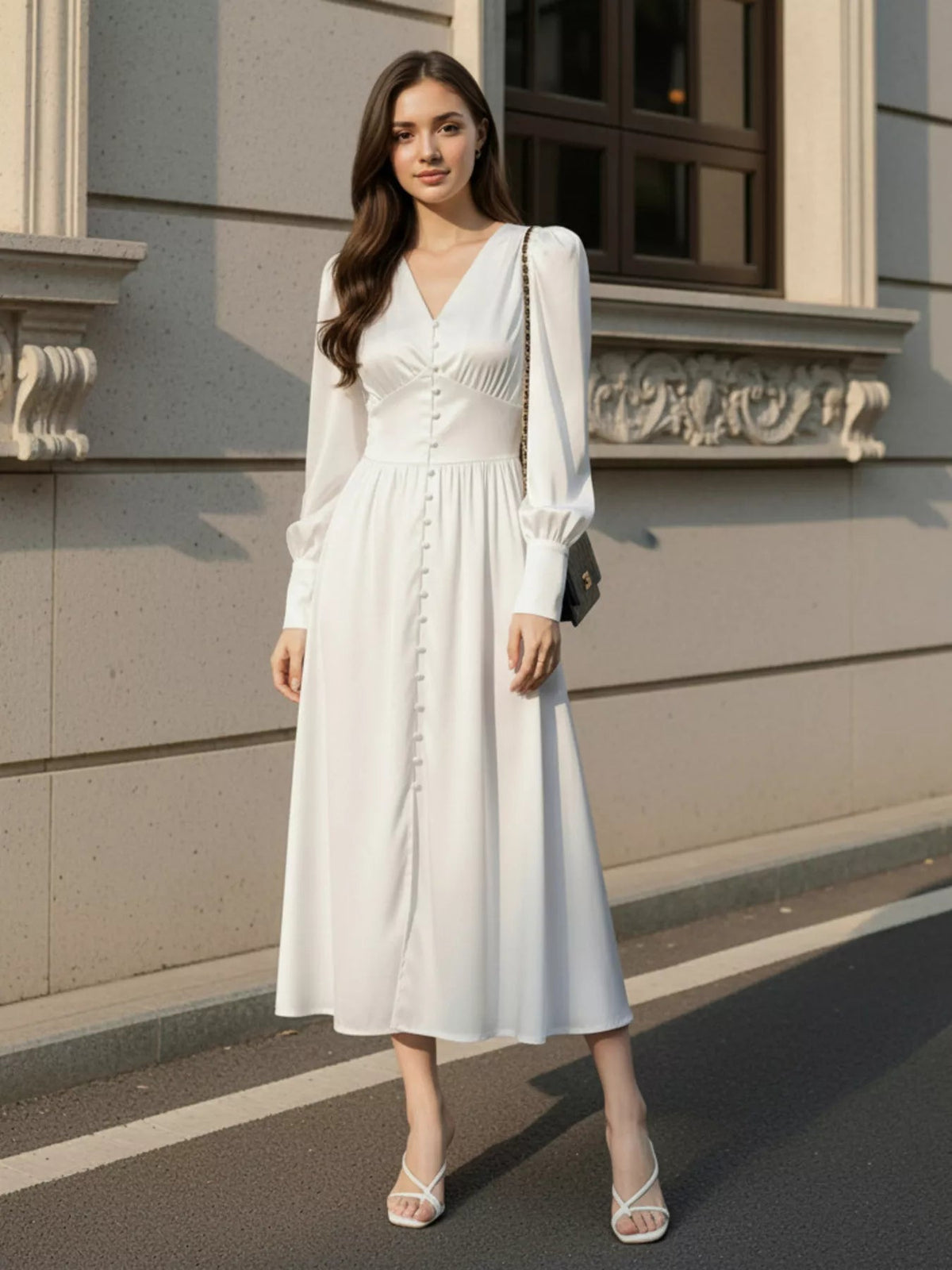 V-Neck Lantern Sleeve Midi Dress - Flip Flop Dynasty